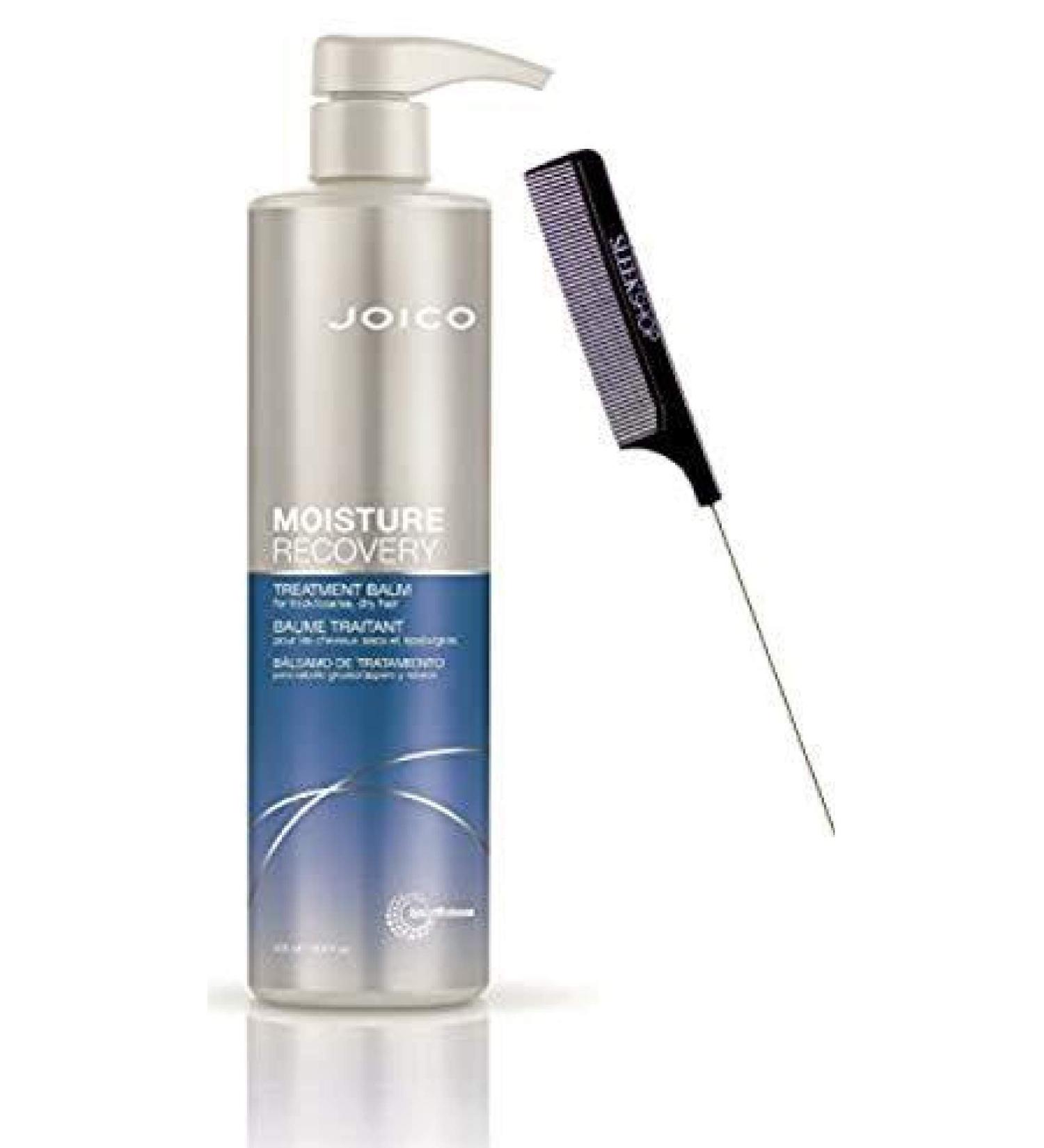 moist JOlCO MOISTURE RECOVERY Treatment Balm NEWEST PACKAGING for Thick/Coarse Dry Hair (w/ Sleek Steel Rat Tail Comb) (16.9 ounce / 500 ml - LARGE size PUMP (PACK OF 1))