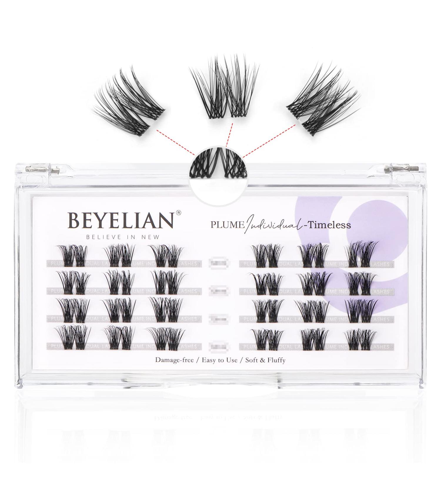 Beyelian C Curl Cluster Eyelashes - 48 PCs DIY 0.07mm 16mm Individual Lashes with Transparent Band | Timeless Eyelash Extensions for Home Use - Buy Online on GoSupps.com