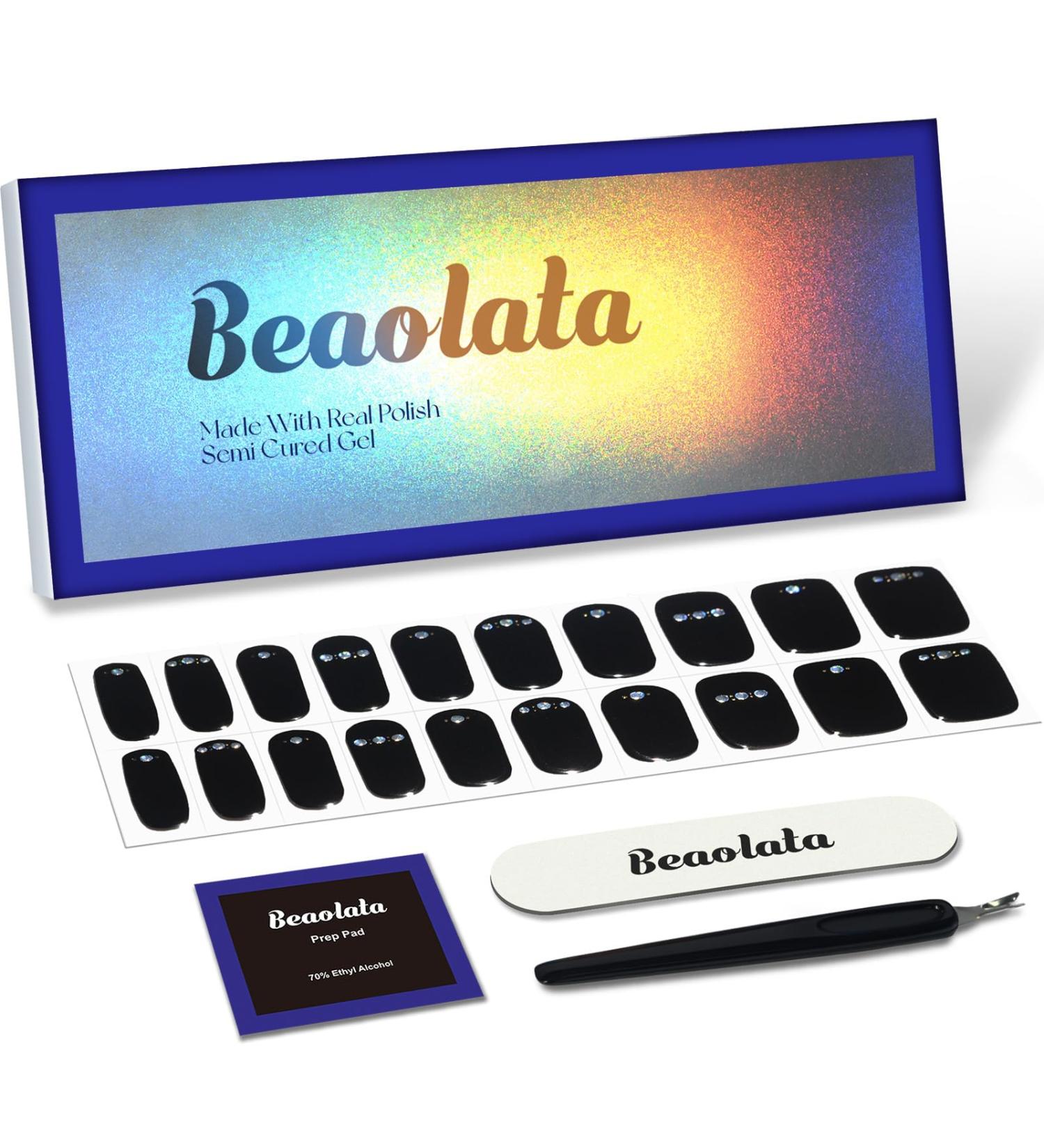 Buy Semi Cured Gel Nail Strips - Long Lasting UV Gel Nail Stickers | 20 Salon Quality Nail Wraps | Black Pearl - International Shipping Available - Buy Online on GoSupps.com