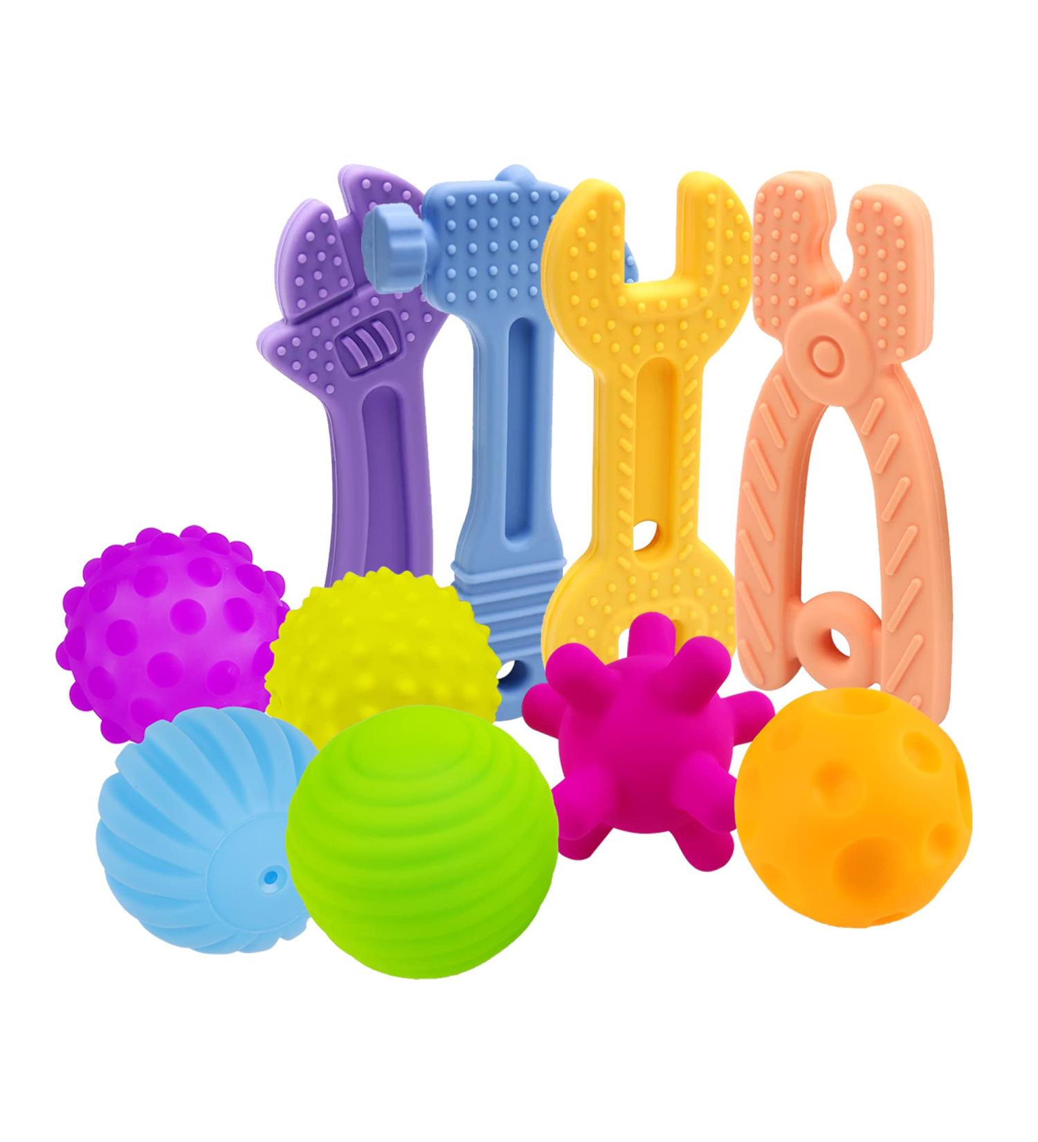 Sensory Balls & Silicone Teethers Combo for Baby 3-6 Months - 6 Pack & 4 Pack by ROHSCE - Buy Online on GoSupps.com
