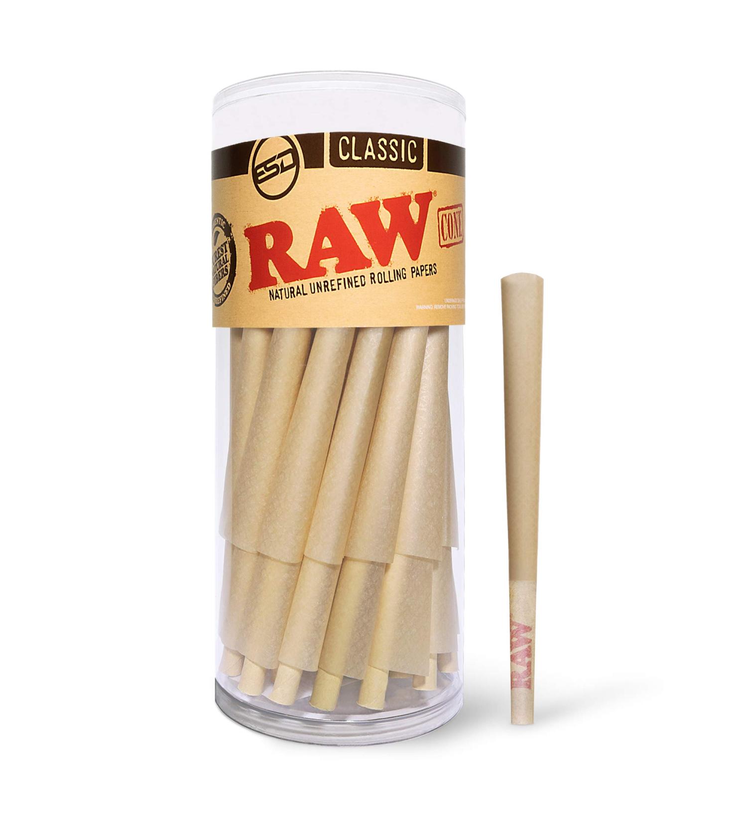 RAW Cones Classic Lean Size 50 Pack - Natural Pre Rolled Rolling Paper with Tips & Packing Tubes - Buy Online on GoSupps.com