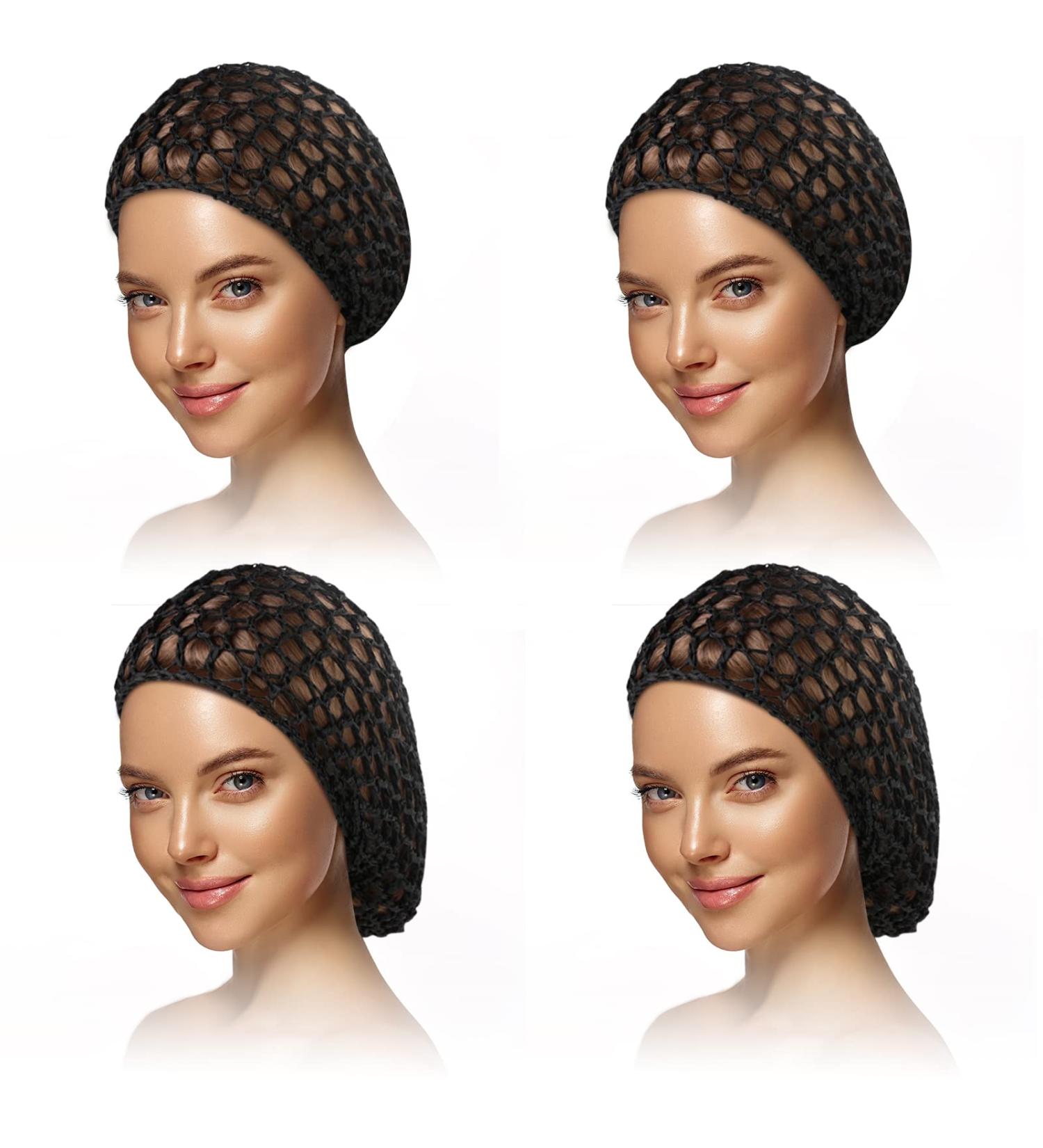 Mesh Crochet Hair Net Snood Hat Set for Women, 4 Pieces - Black (2 Large, 2 Small) - Buy Online on GoSupps.com