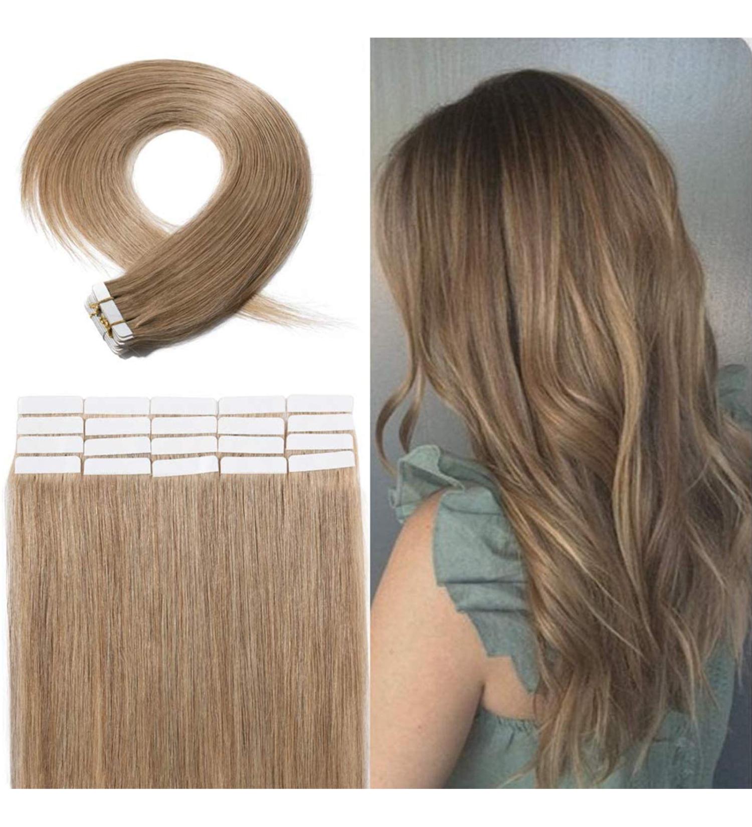 Silk-co Tape Extensions - 20 Wefts 40g Remy Human Hair #27 Dark Blonde - 35cm Straight Hair Extensions for International Shipping - Buy Online on GoSupps.com