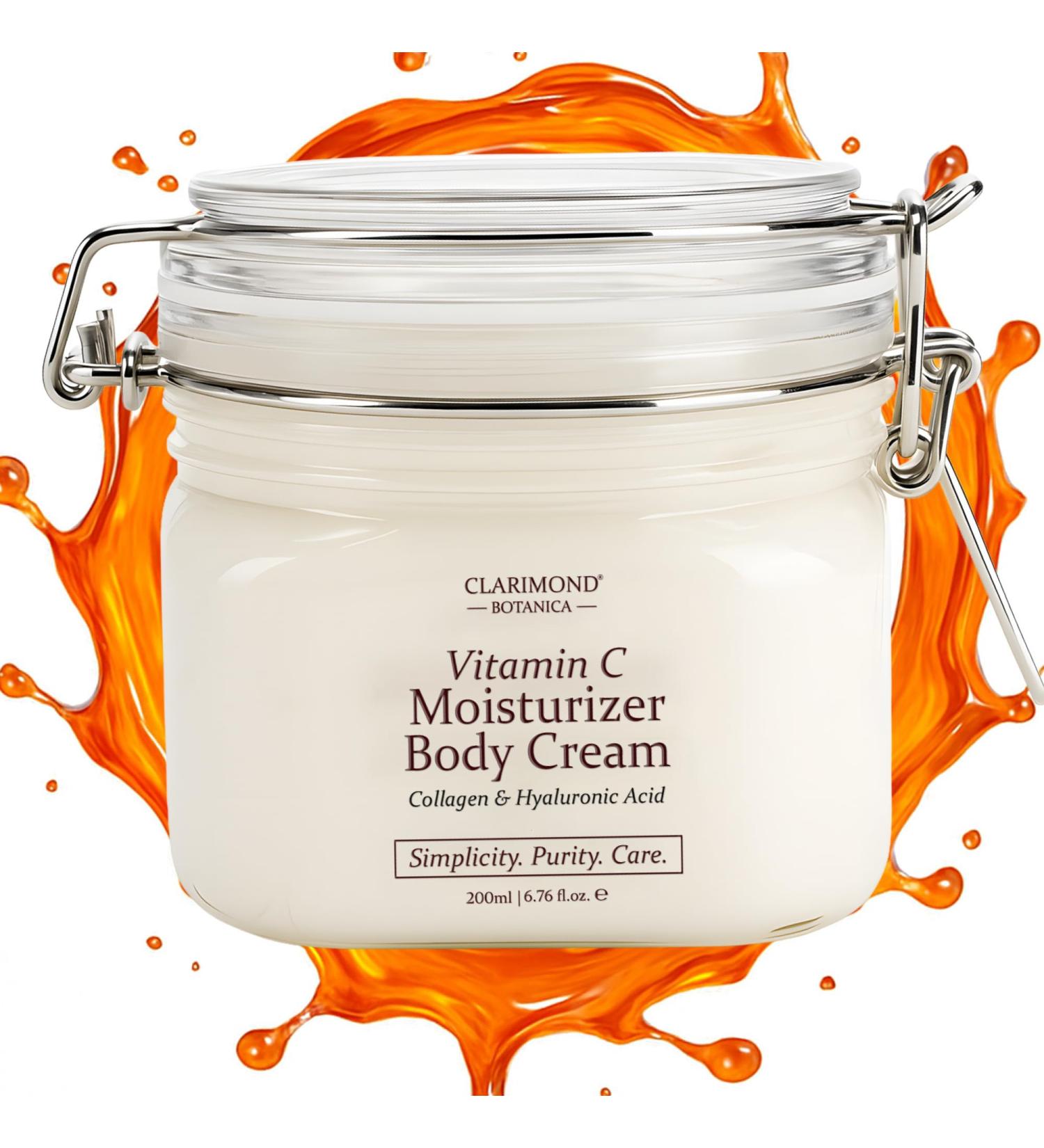 Clarimond Vitamin C Body Cream w/Hyaluronic Acid & Collagen Peptides - Hydrating Moisturizer Non-Greasy for Dry Sensitive Skin - Brightening Firming Tightening Body Lotion - Buy Online on GoSupps.com