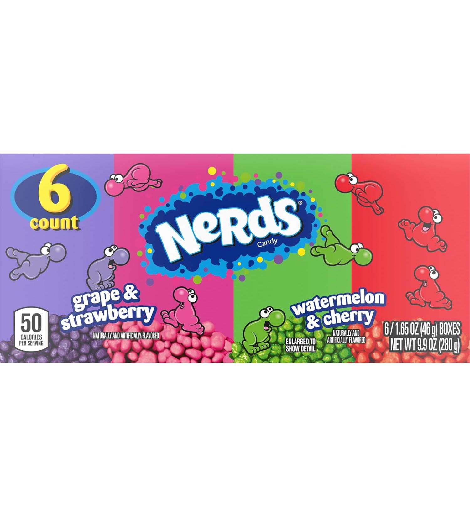 NERDS Candy Dual Variety Grape & Strawberry Watermelon & Cherry Crunchy Fruity - 9.9 Oz - Pack of 6 - Buy Online on GoSupps.com