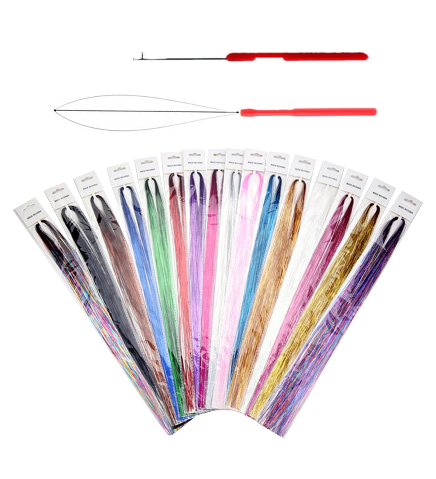 Mlysnd Hair Extensions & Tinsel - 12 Colors Heat Resistant Hair Lametta for Cosplay & Festival - Colorful Glitter Strands & Tools Included - Buy Online on GoSupps.com
