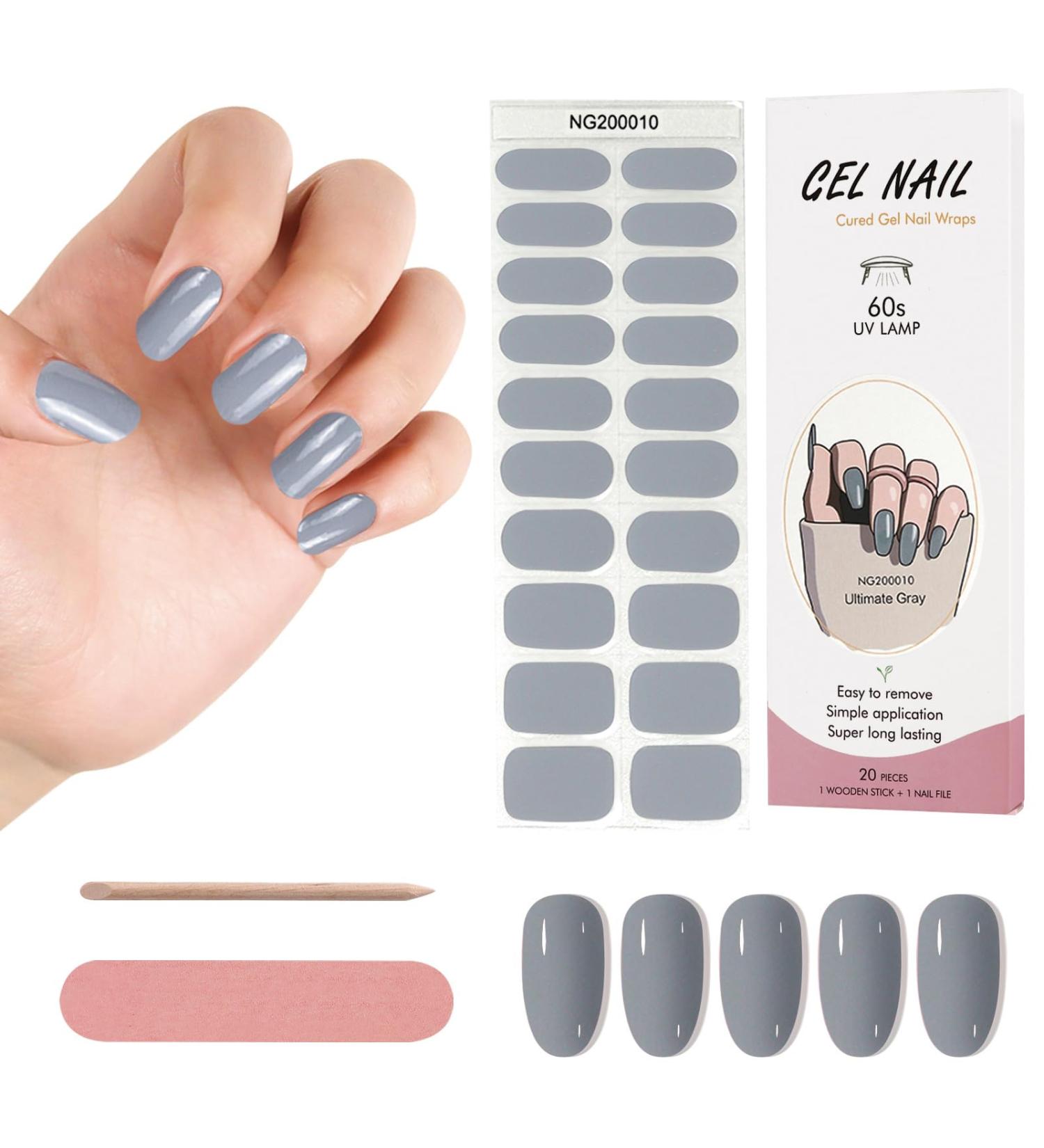 Kalolary 20PCS Gray Gel Nail Polish Strips: Full Wraps Self-Adhesive Stickers with File & Stick - UV/LED Lamp Required - Buy Online on GoSupps.com