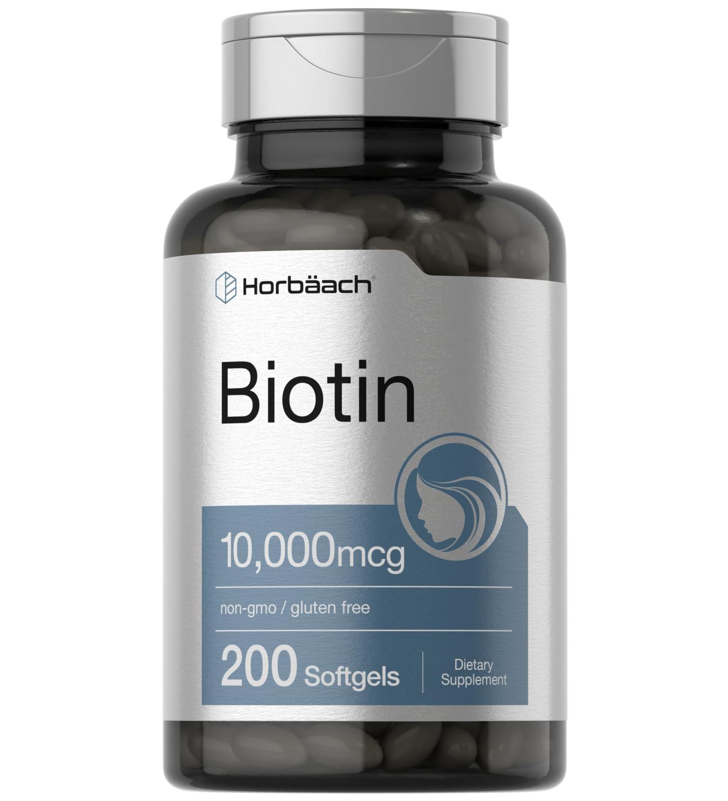 Horbaach Biotin 10000 mcg | 200 Softgels | Vitamin B7 Supplement | Non-GMO & Gluten Free - Buy Online on GoSupps.com