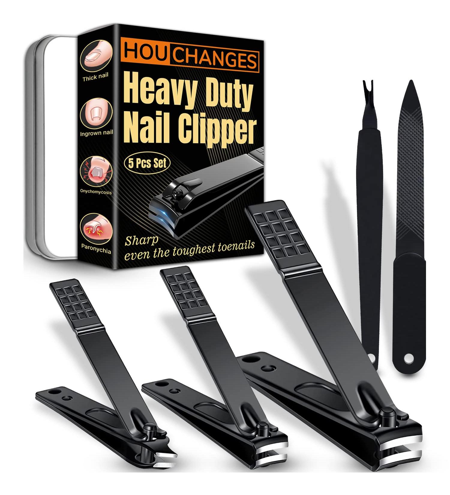 5Pcs Stainless Steel Nail Clippers Set for Thick Toenails - Heavy Duty Black Toenail Clippers Kit - Buy Online on GoSupps.com
