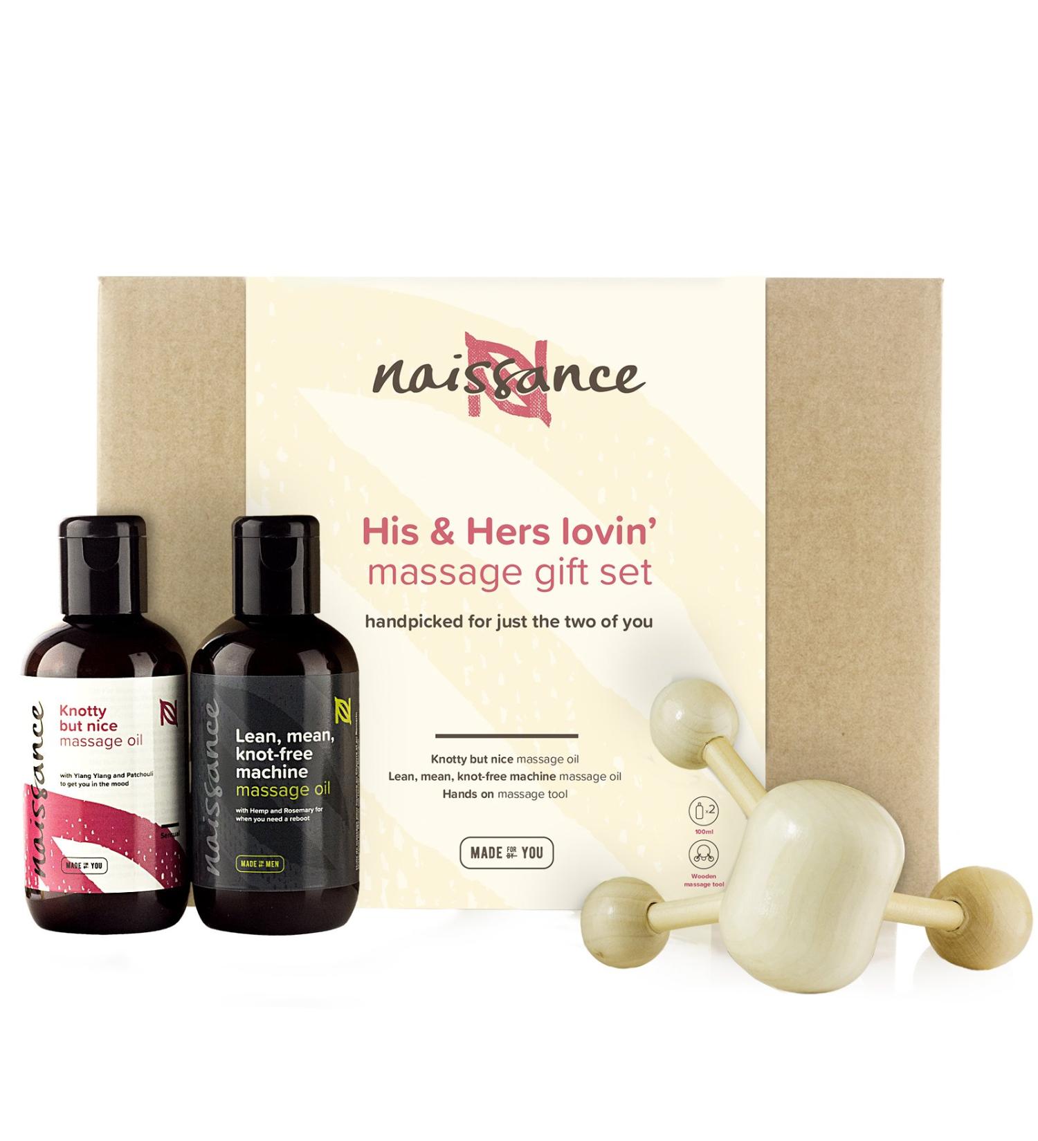 Naissance His & Hers Lovin Massage Oil Gift Set - Sensual Warming Body Oil & Wooden Massage Tools for Couples - Relaxation & Skin Care - Buy Online on GoSupps.com