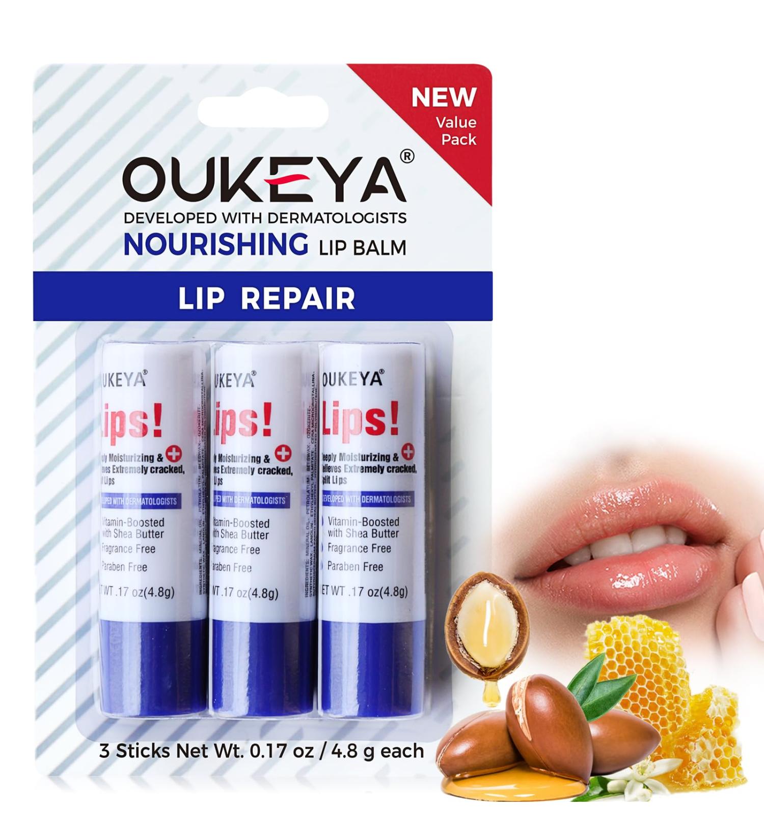 OUKEYA 3PCS Medicated Lip Balm Hydrating w/Petrolatum Shea Butter Beeswax 100% Natural Ingredients Organic Lip Butter Balm & Moisturizers Lip Repair For Dry Cracked Lips Overnight Lip Treatment - Buy Online on GoSupps.com