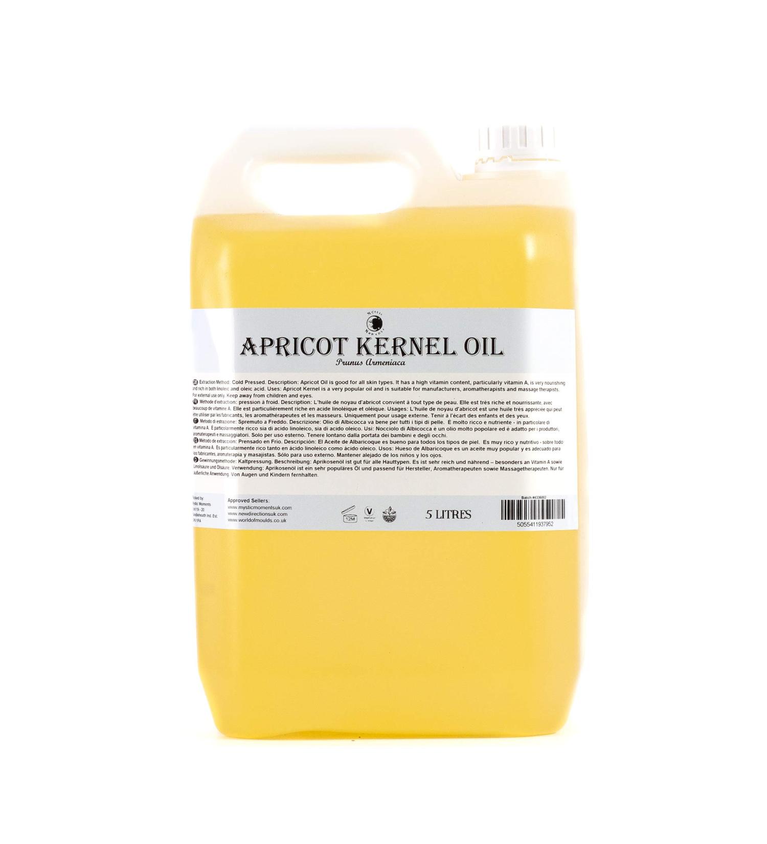 Buy Mystic Moments Apricot Kernel Carrier Oil 5 Liters - Pure & Natural for Hair Face Nails Aromatherapy & Massage - Vegan & GVO-Free - Buy Online on GoSupps.com