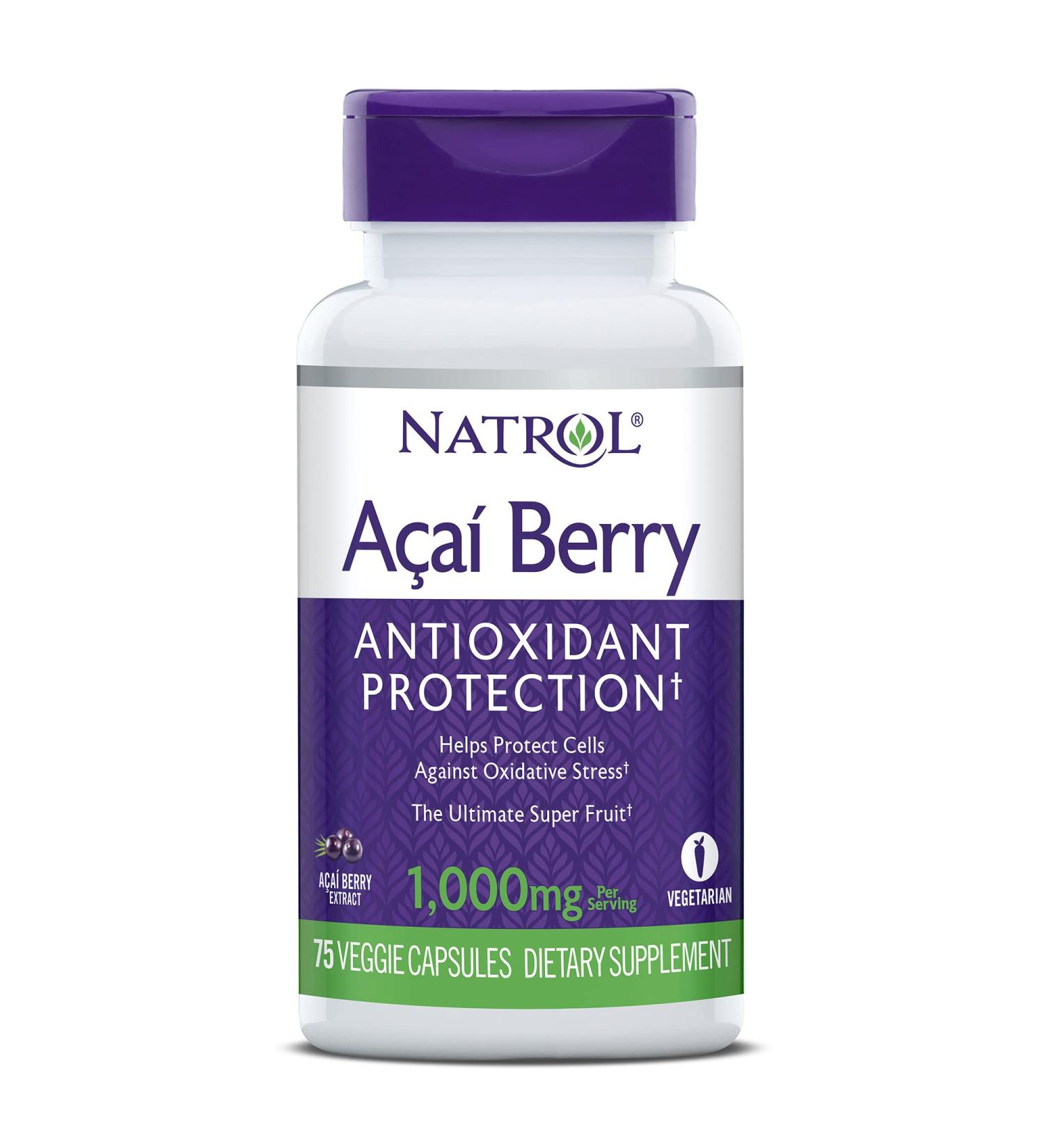 Natrol AcaiBerry 1000mg - 75 Vegetarian Capsules | Antioxidant & Weight Support - Buy Online on GoSupps.com
