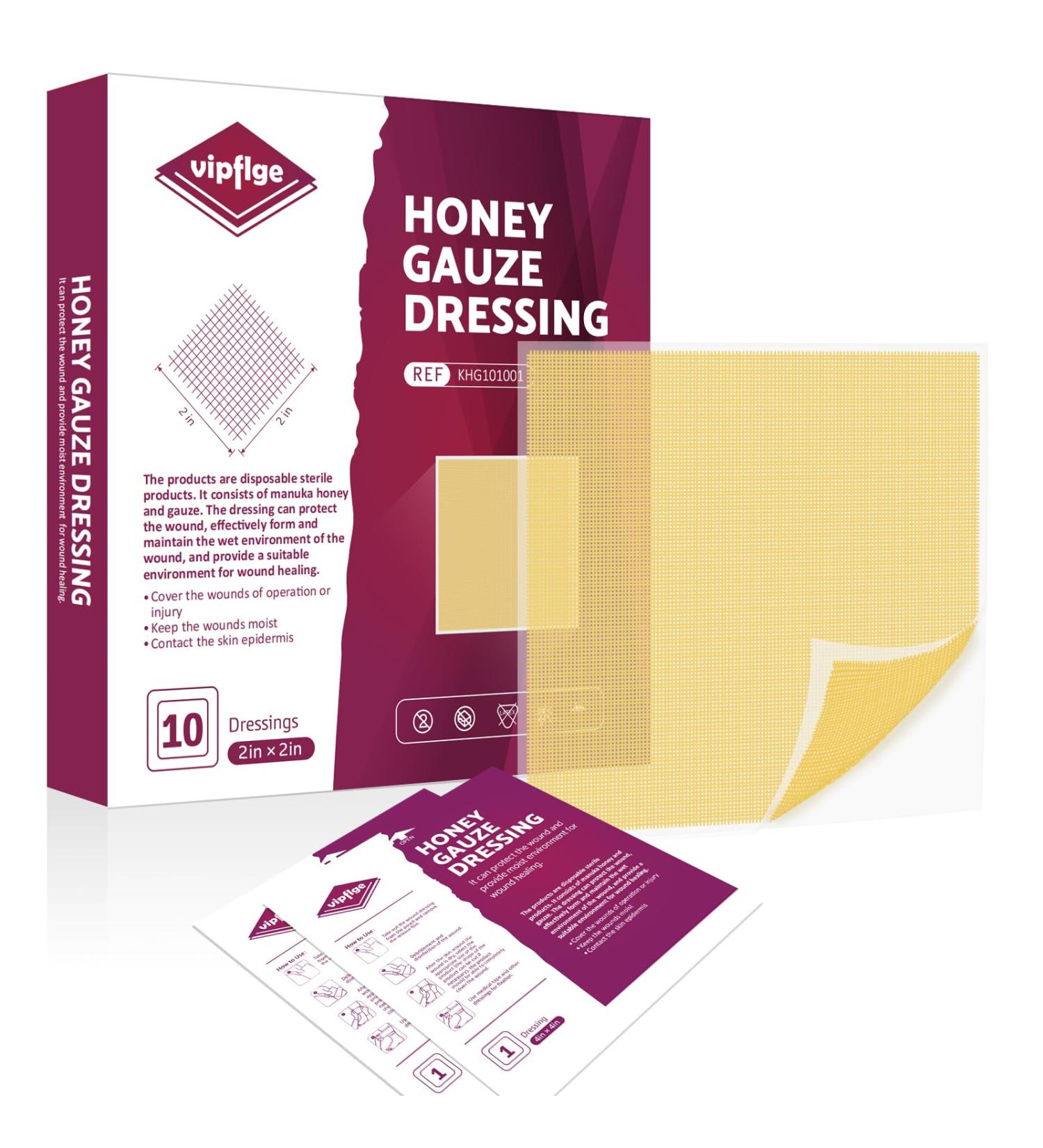 Manuka Honey Gauze Dressing 2x2 | Medical Grade Honey Patches for Wound Care | Pack of 10 for Faster Healing - Buy Online on GoSupps.com