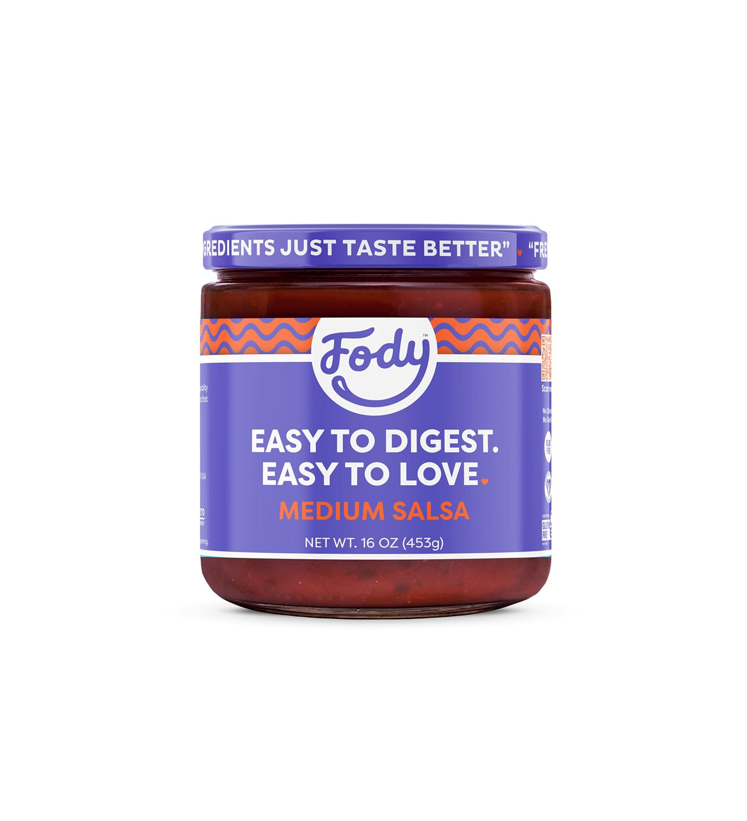 Fody Foods Vegan Medium Salsa - Chunky Tomato Jalapeno | Low FODMAP & Gut Friendly | Gluten Free & Non GMO | IBS-Friendly Kitchen Staple - Buy Online on GoSupps.com