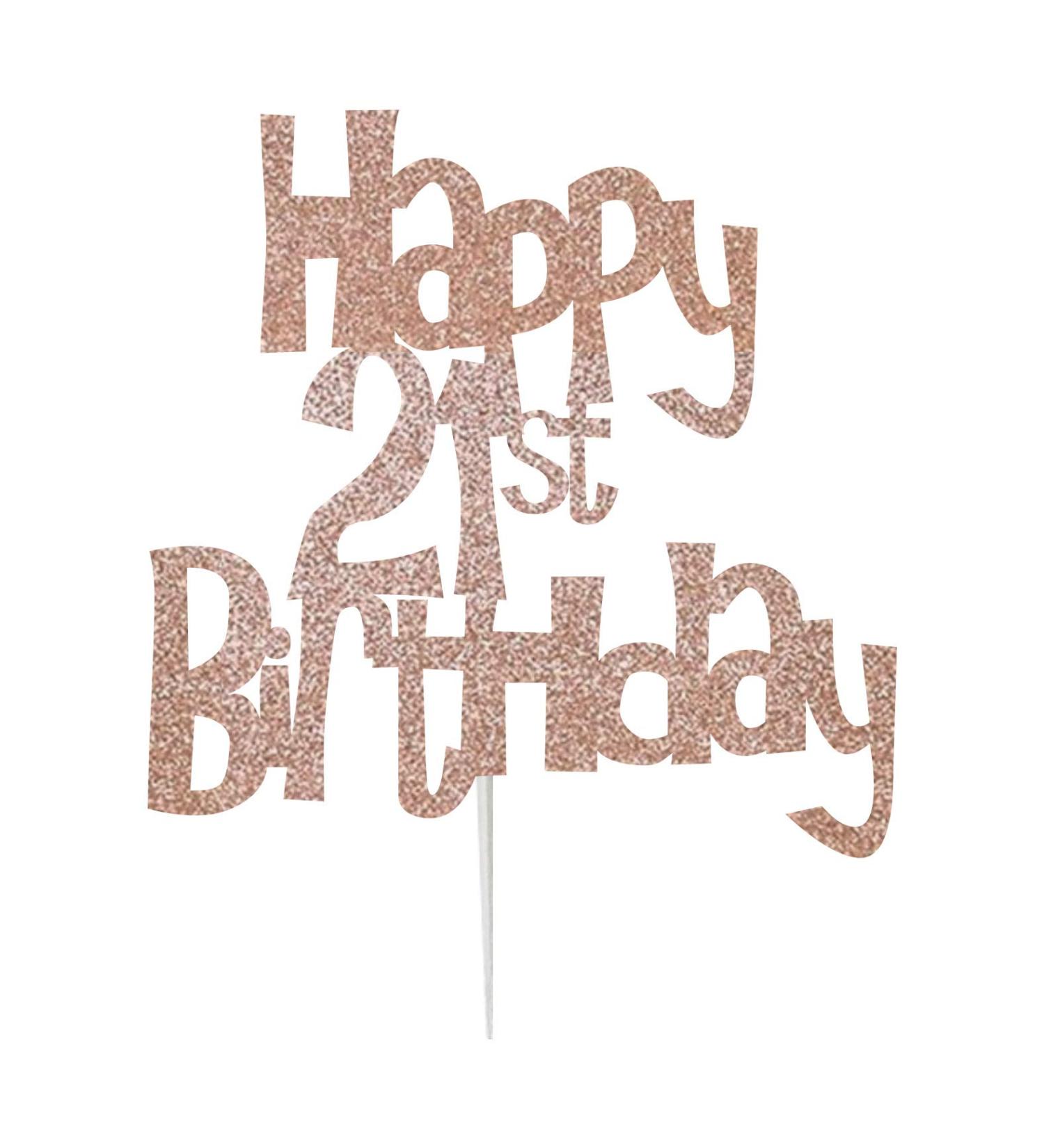 Happy 21st Birthday Cake Topper Decoration in Fun Style (Made in UK) - Rose Gold - Buy Online on GoSupps.com