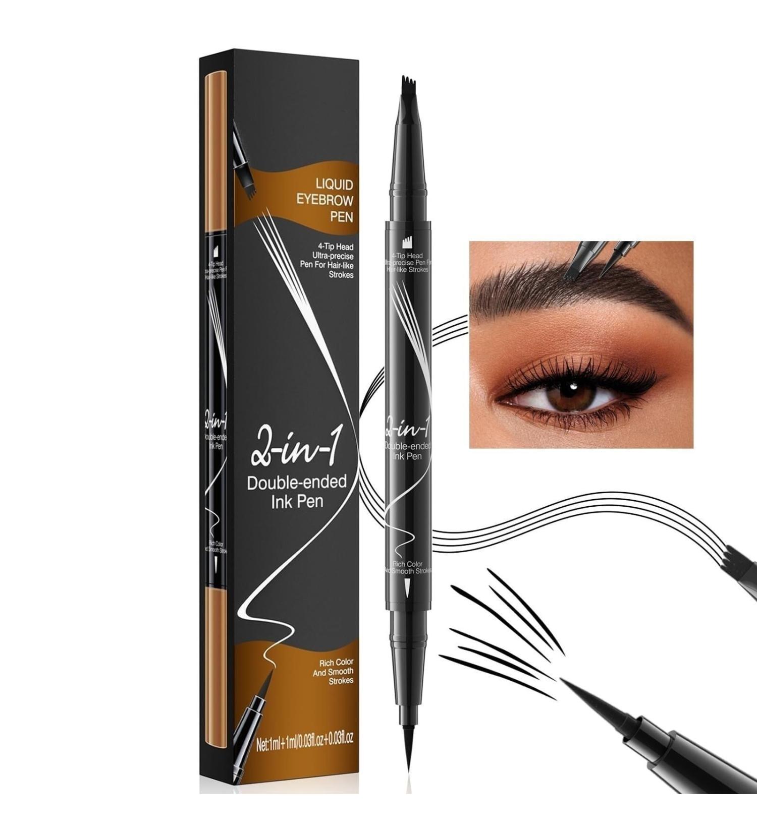 Hellokiss Liquid Eyebrow Pen Trailott Eyebrow Pen Hellokiss Liquid Eyebrow Pen 4 Tips 2-in-1 Microblading Eyebrow Pencil Waterproof Double Head Liquid Eyebrow Pencil for Natural Makeup All Day(Bla - Buy Online on GoSupps.com