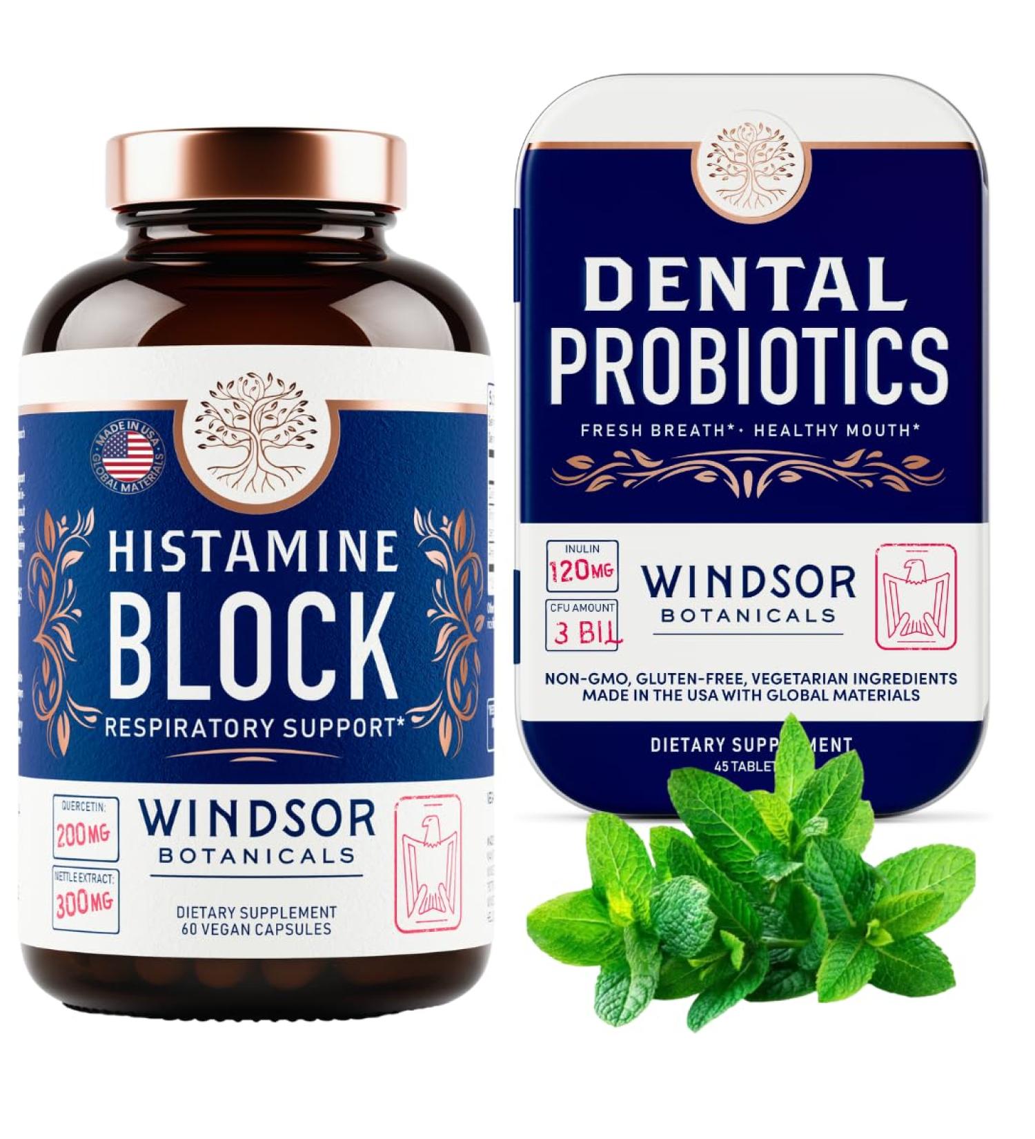 WINDSOR BOTANICALS Histamine Block Capsules and Dental Probiotics for Teeth and Gums - Allergy and Oral Health Bundle - Buy Online on GoSupps.com