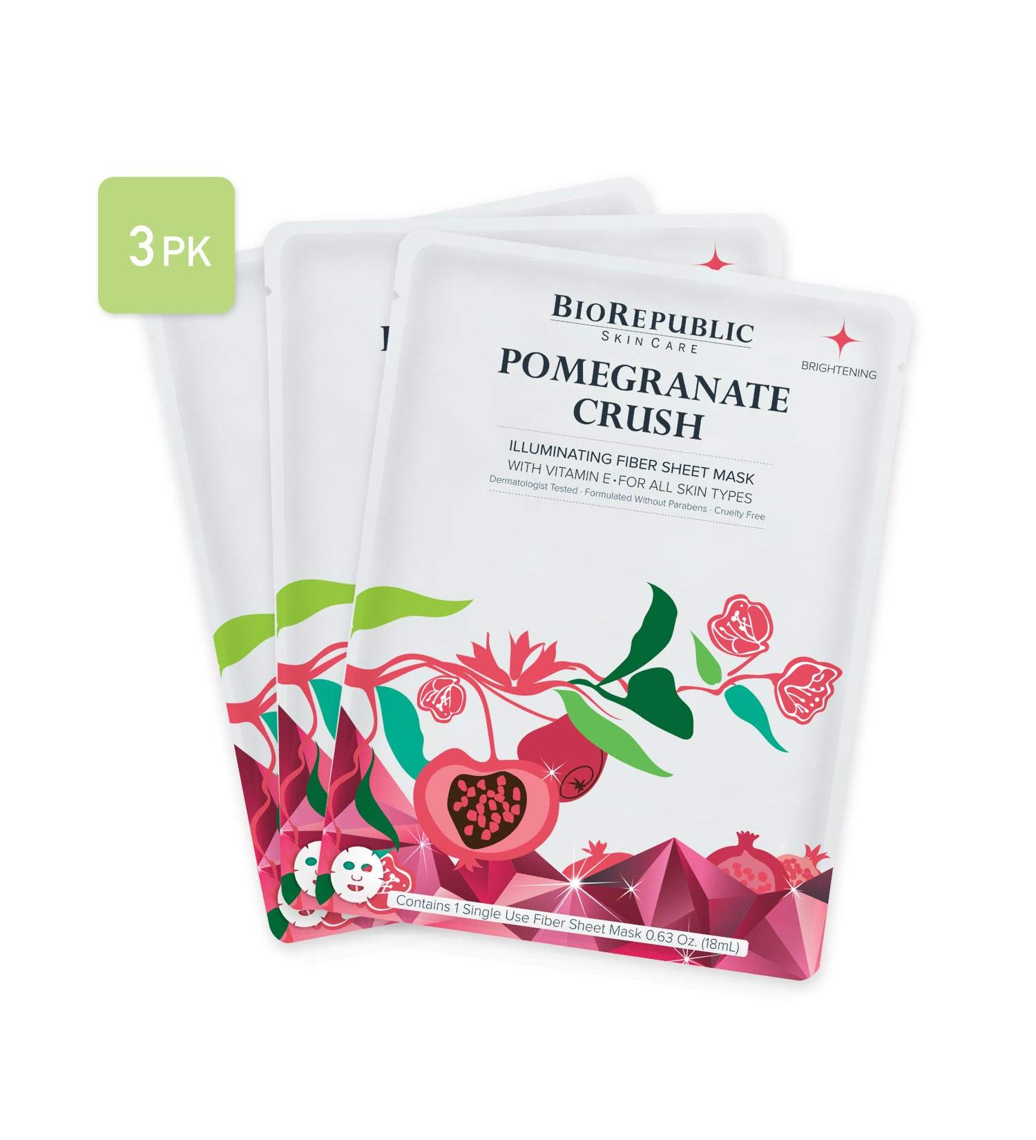 BioRepublic Pomegranate Crush Illuminating Sheet Mask - 1 ct, 0.63 oz | Revitalize & Brighten Skin - Buy Online on GoSupps.com