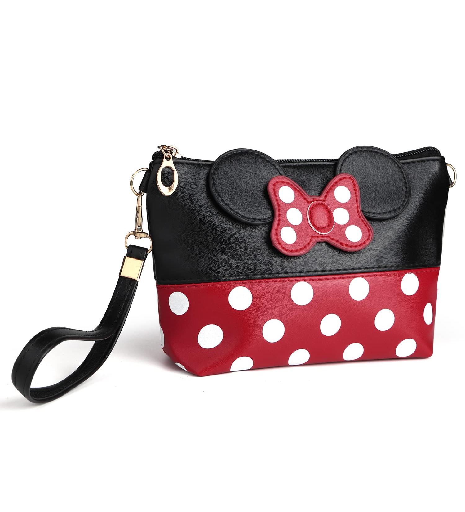 Yiwoo Cute Black Leather Makeup Bag - Travel Handbag with Zipper | Stylish Purse for Cosmetics - Buy Online on GoSupps.com