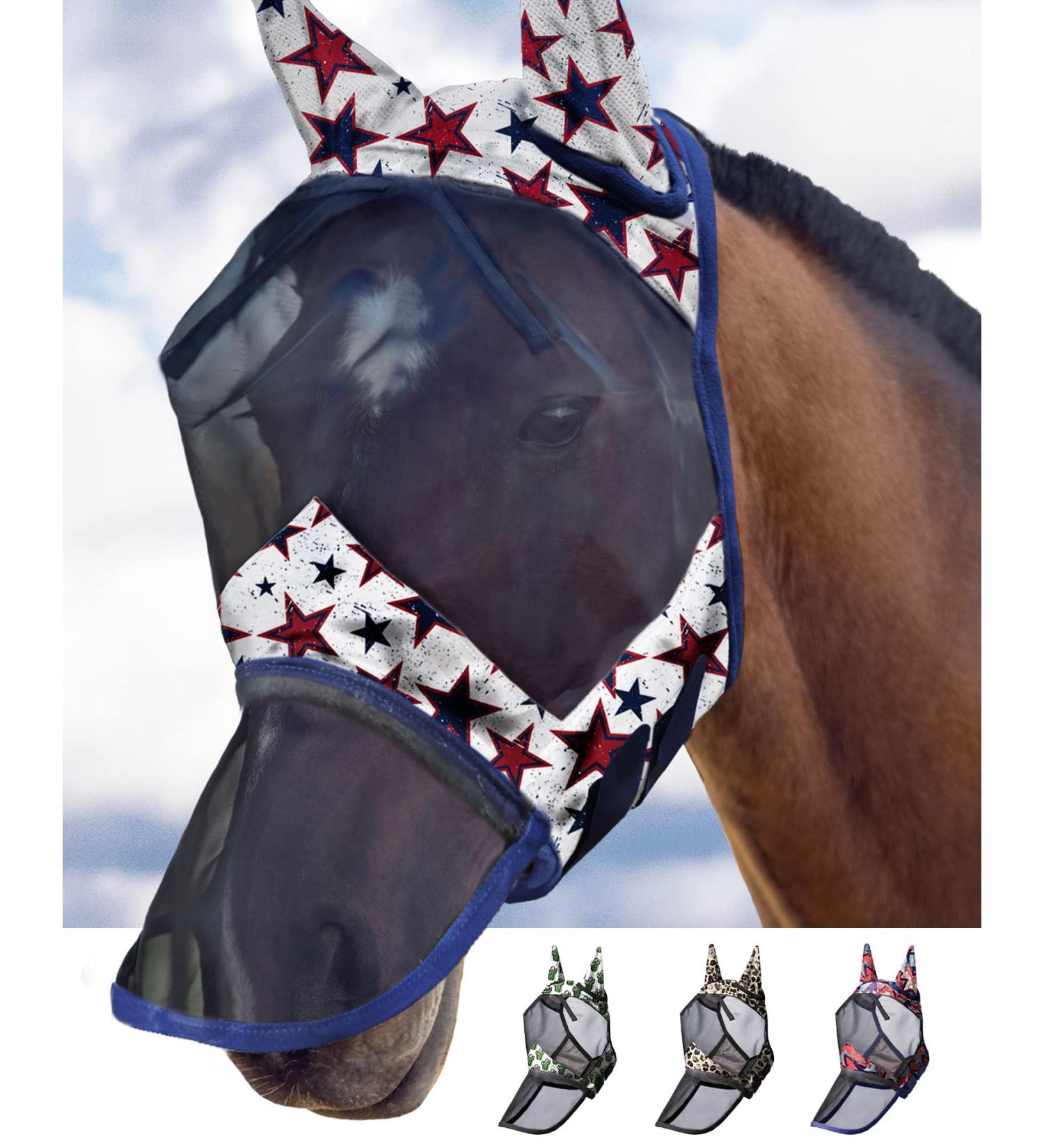 Buy Harrison Howard CareMaster Horse Fly Mask Long Nose with Ears - UV Protection for Horses | Dream Star (M) - Anti-Fly Gear - Buy Online on GoSupps.com