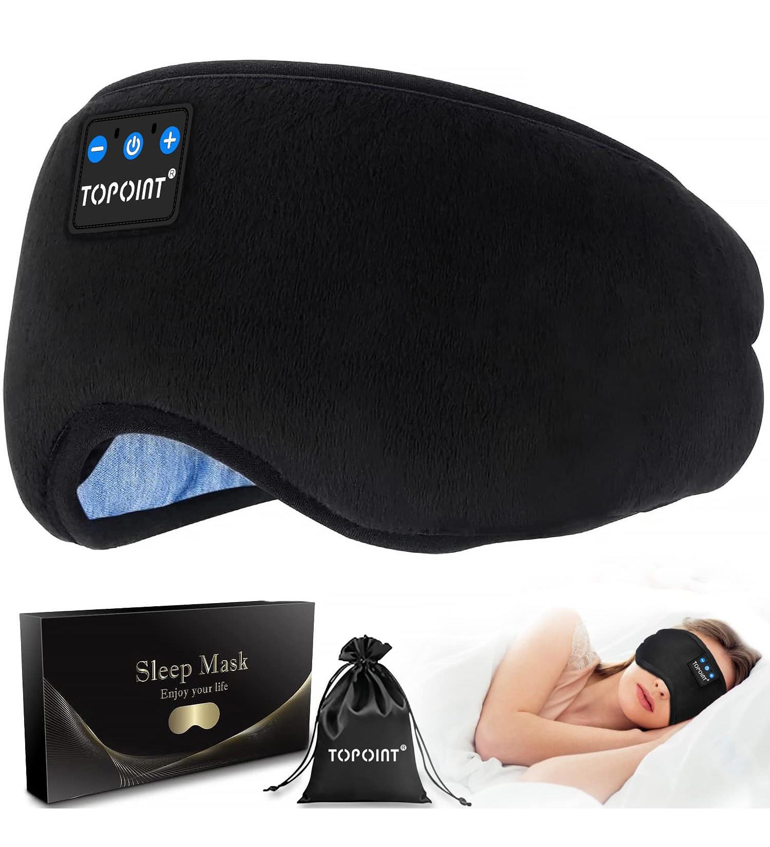 TOPOINT Bluetooth Sleep Eye Mask Wireless Headphones - Handsfree Music Headset for Side Sleepers - Ideal Gift for Men and Women (Black) - Buy Online on GoSupps.com