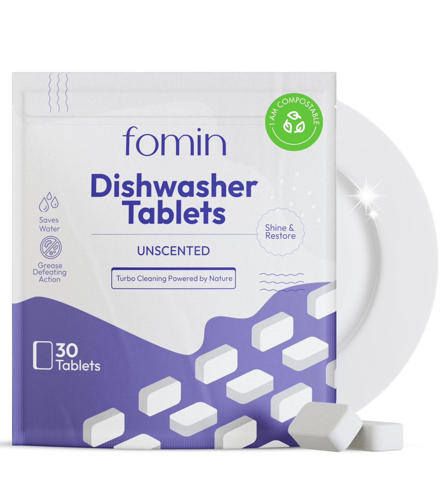 Fomin Dishwasher Detergent Tablets - 30 Count | Plastic-Free Septic Safe Natural Cleaner for Sparkling Dishes - Buy Online on GoSupps.com