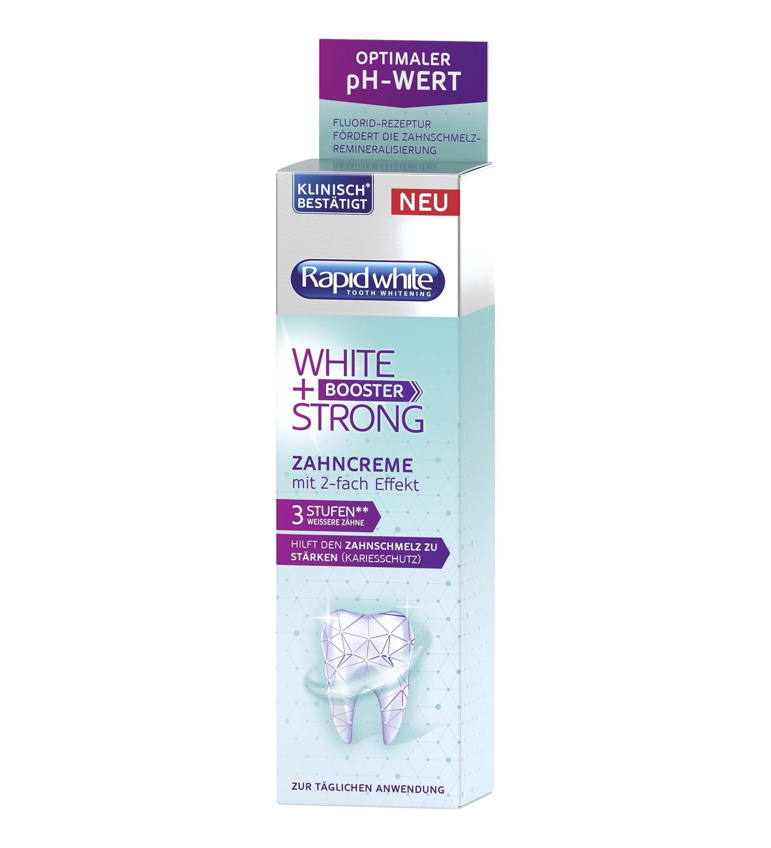 Rapid White WHITE + STRONG BOOSTER Toothpaste 75 ml - Instantly Whiter Teeth Optimal pH Caries Protection - Shop Internationally - Buy Online on GoSupps.com