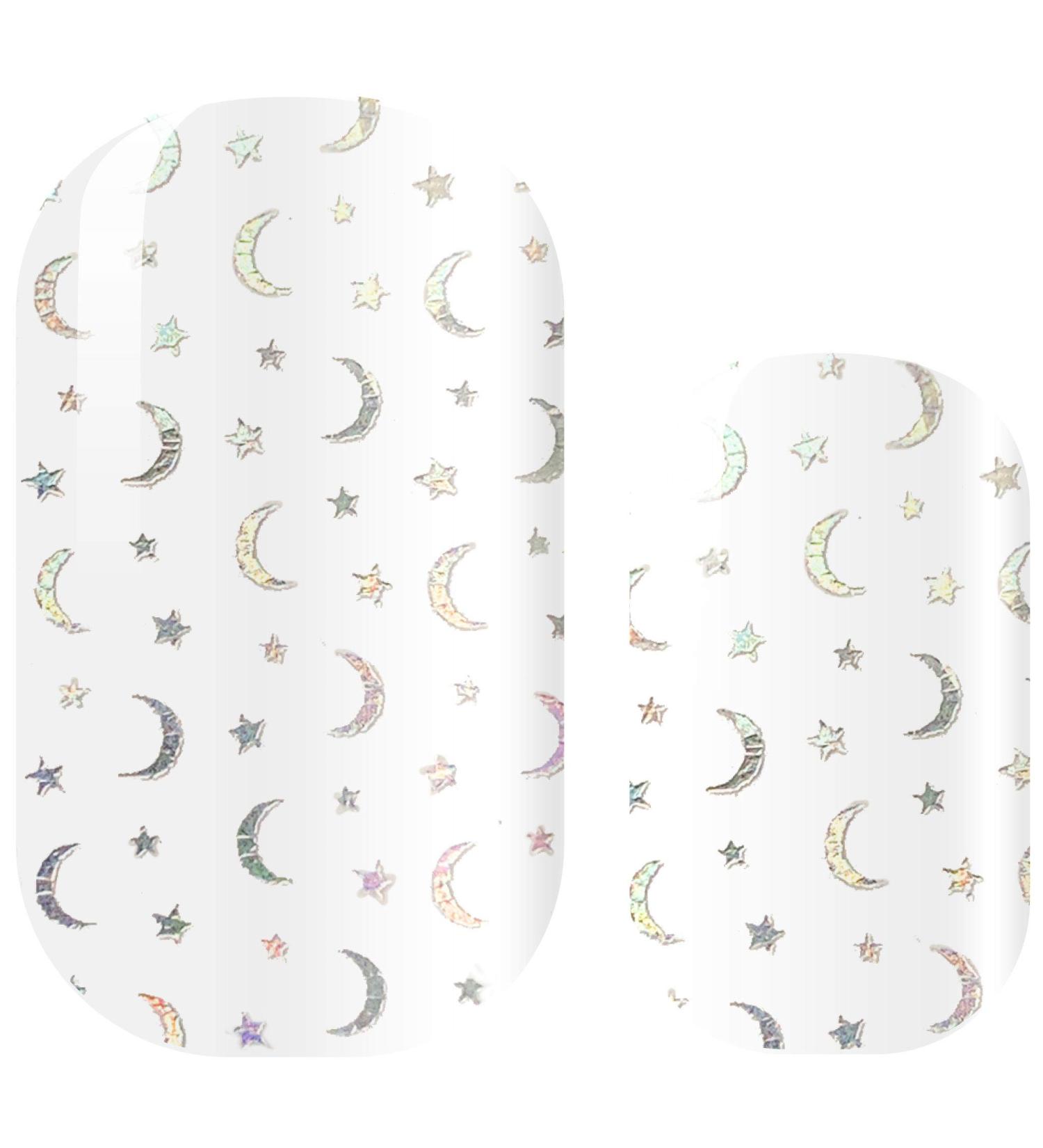 Avoa Beauty nail film -"Moon of My Life" moon and stars silver hologram transparent nail art design 16 thin self -adhesive long -lasting nail wraps