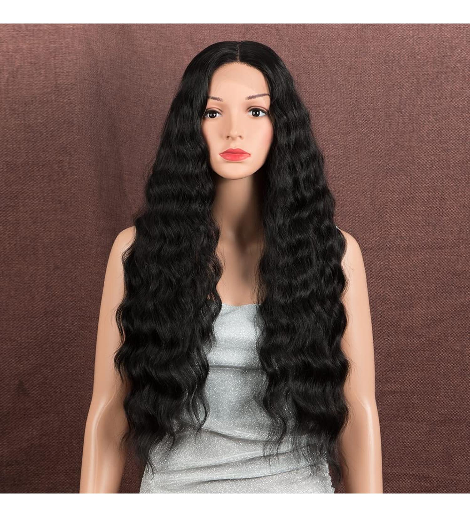 Shop Style Icon 71cm Lace Front Wig - Curly Wave Black Synthetic Fiber for Women | 130% Density Middle Parting - Buy Online on GoSupps.com