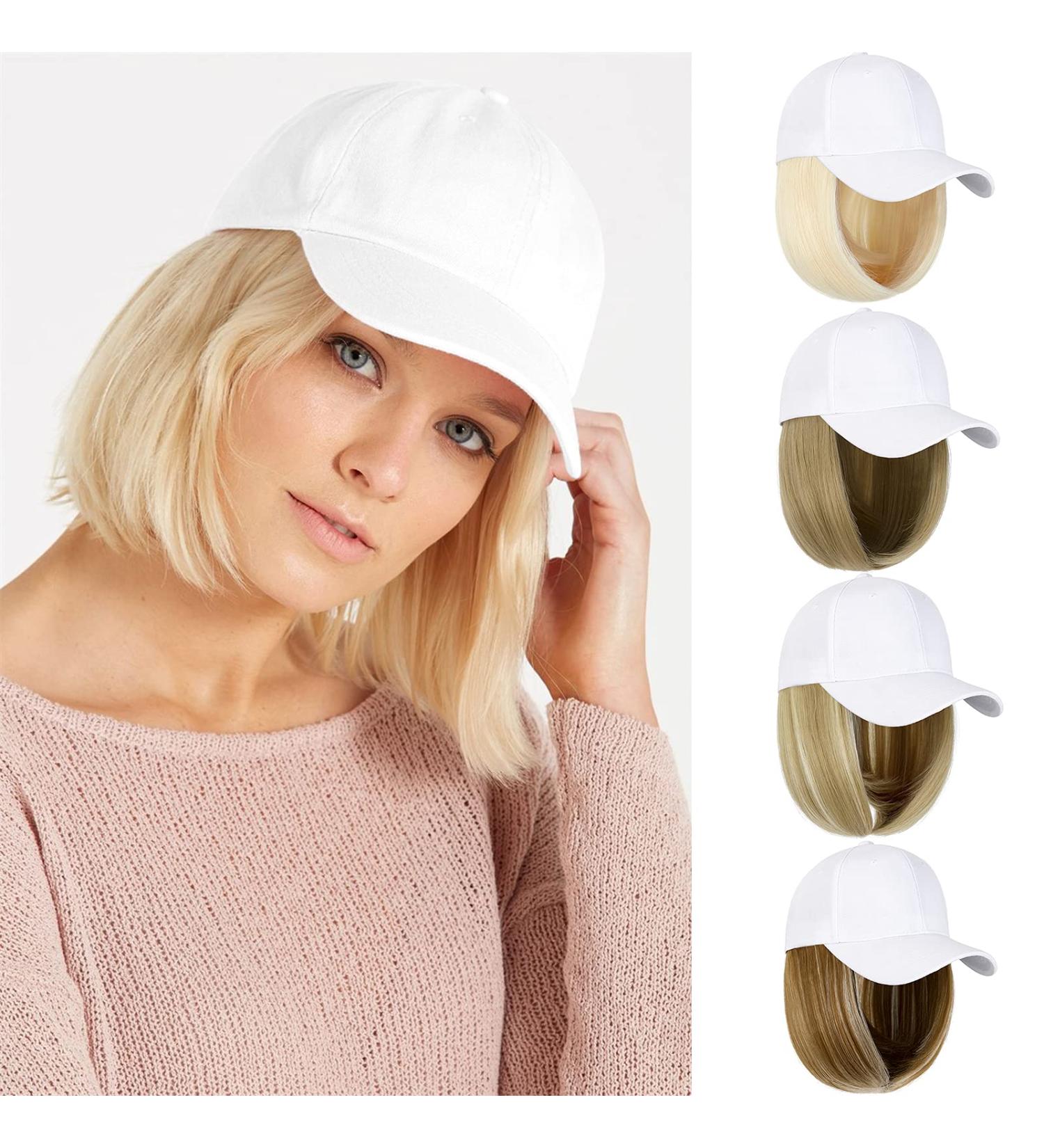 Qlenkay Baseball Hat with 14 Straight Bob Hairstyle Attached Wig - Ginger Brown Mix Bleach Blonde for Women/Girls - Buy Online on GoSupps.com