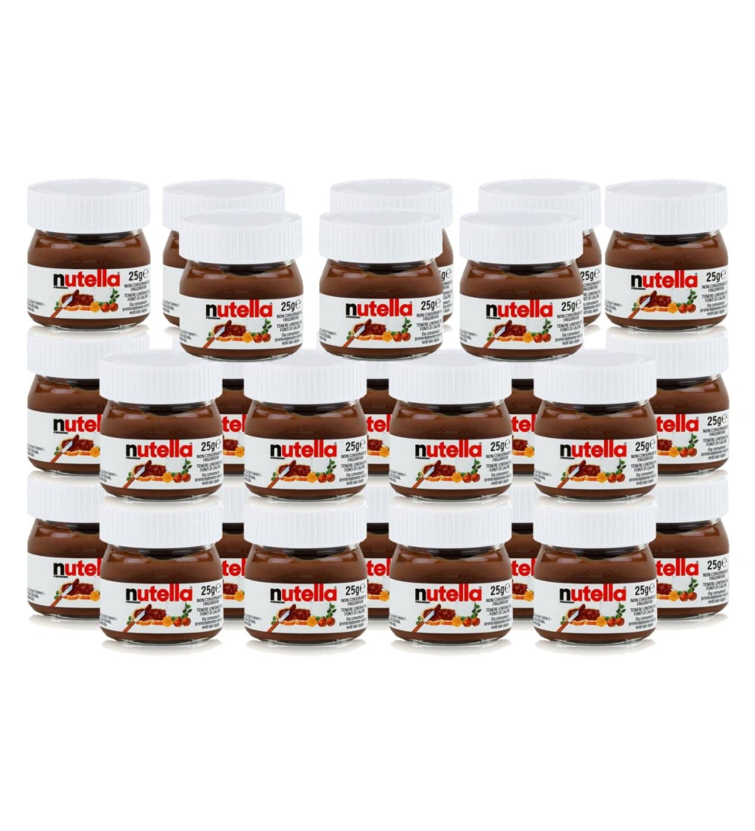 FERRERO Nutella Pack of 26 miniature glass jars 25g hazelnut cream and chocolate spread. Promoo - Buy Online on GoSupps.com