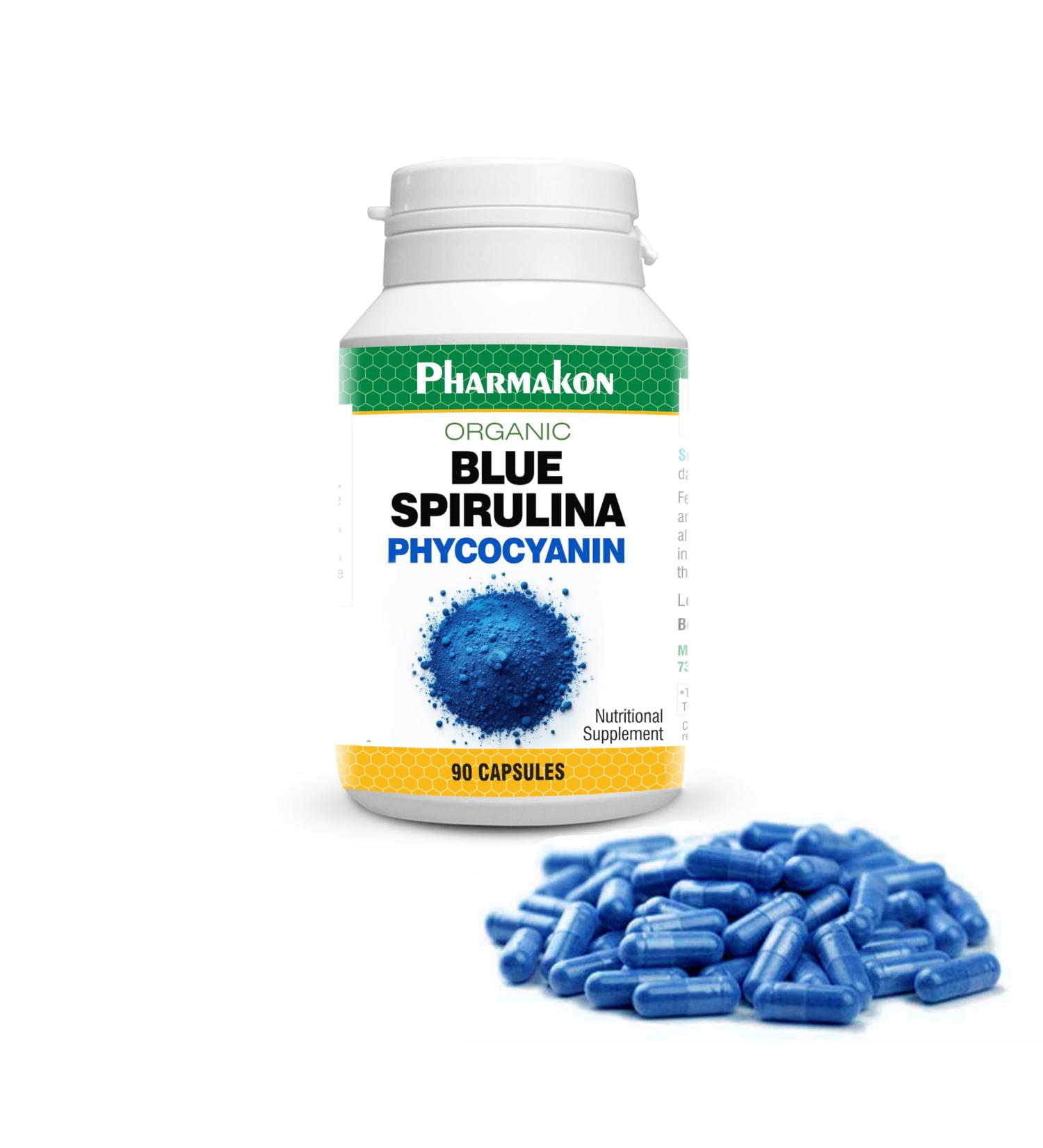 PHARMAKON Organic Blue Spirulina Phycocyanin | Prebiotic Bioactive Superfood | Solvent-Free Extraction (90 Count) 90 Count (Pack of 1) - Buy Online on GoSupps.com