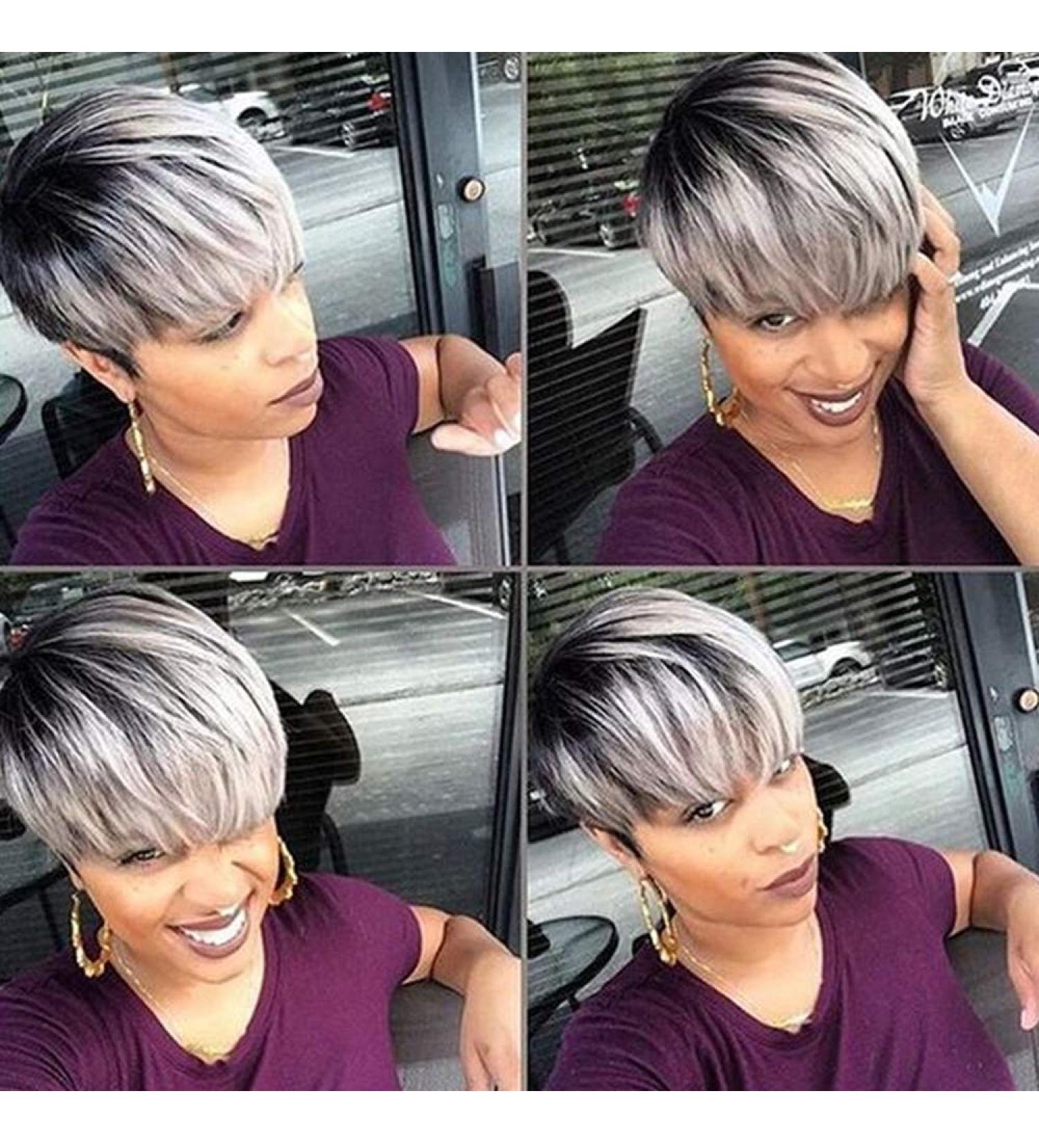 Short Ombre Gray Synthetic Wig for Black & White Women - Divine Hair - Buy Online on GoSupps.com