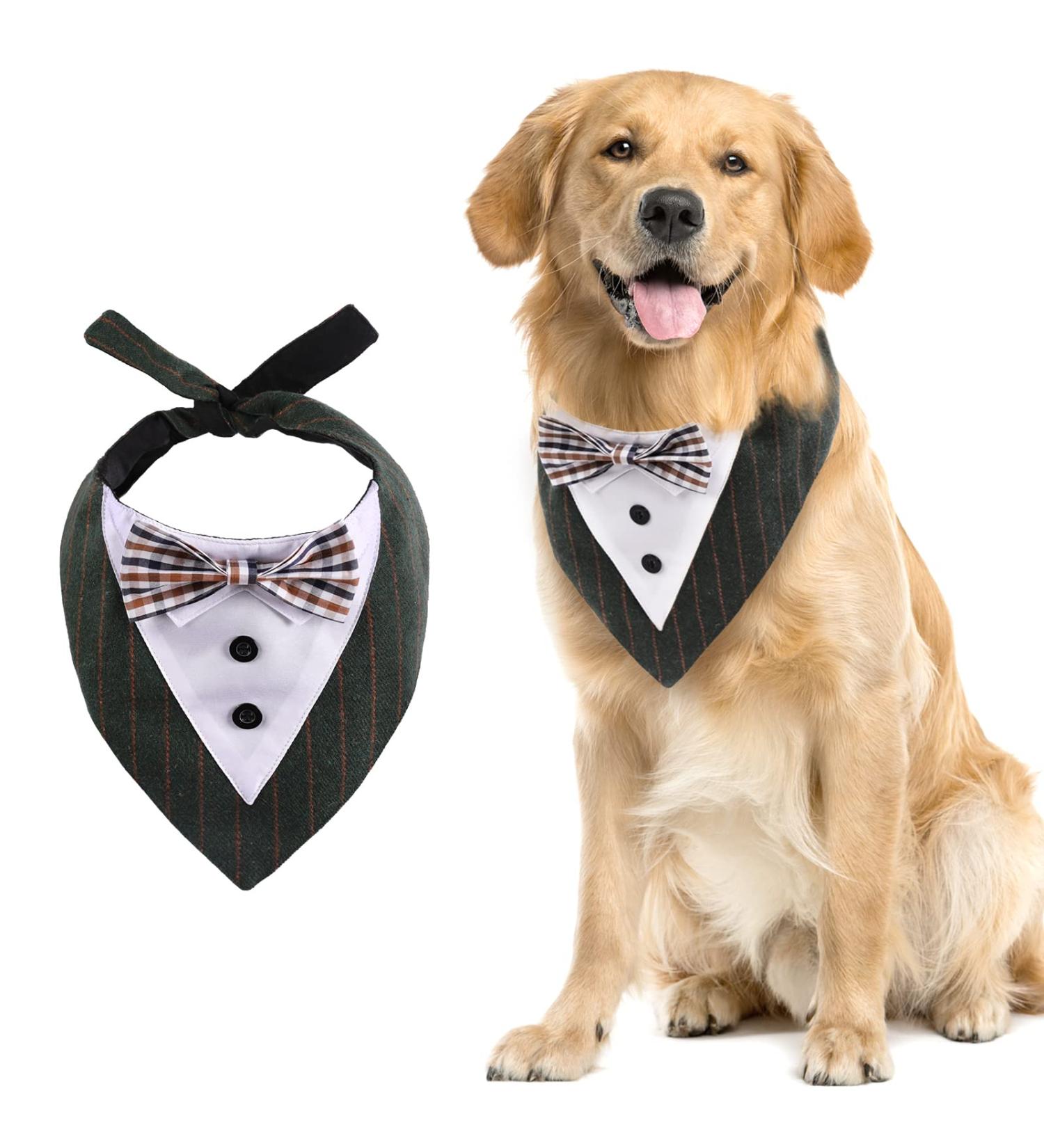 Kuoser Dog Tuxedo Outfit - Formal Wedding Tie & Neckerchief for Large & Medium Dogs - Adjustable Pet Bandana - Buy Online on GoSupps.com