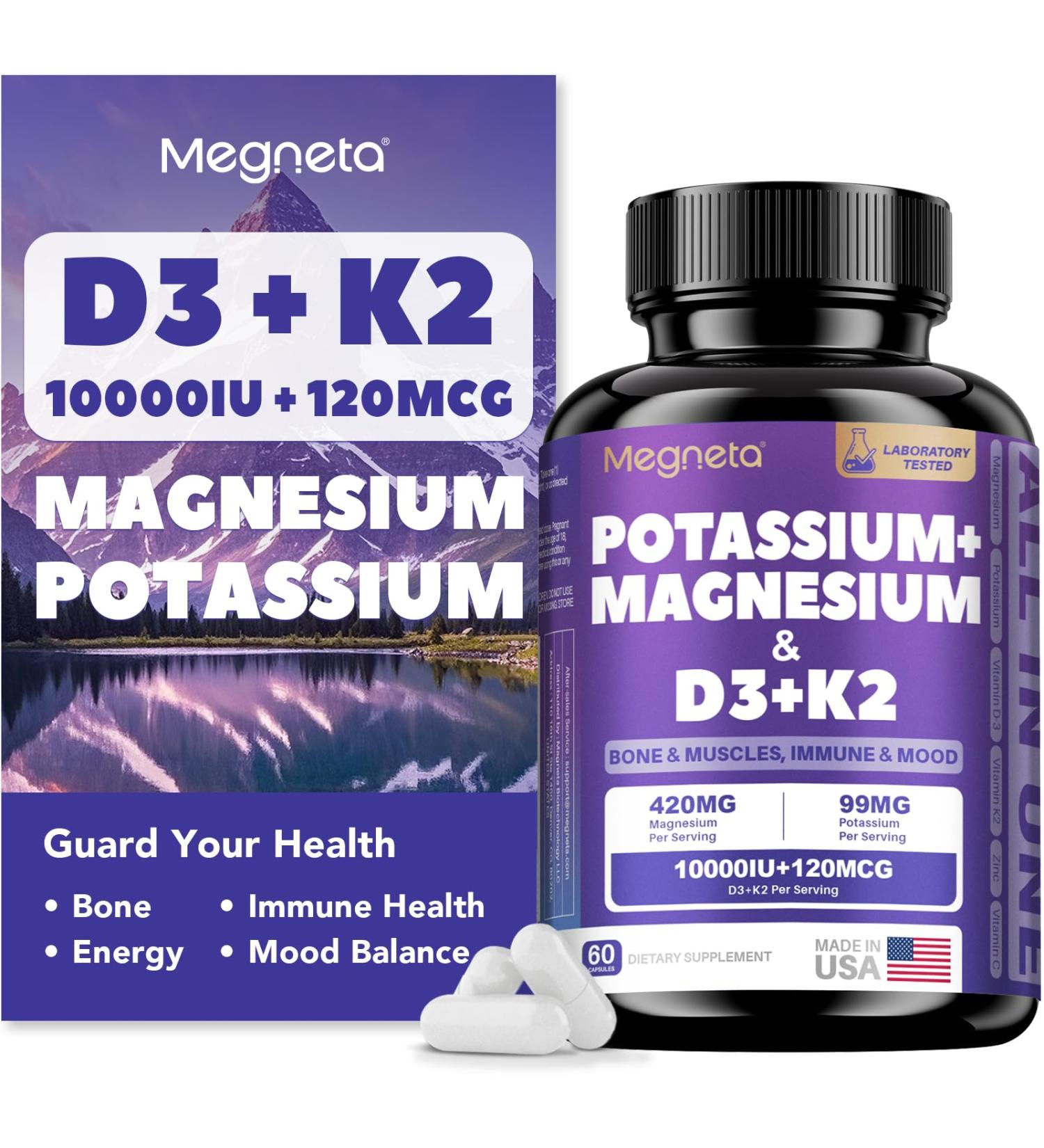 High-Potency Vitamin D3 10000IU K2 (MK-7) Potassium Magnesium Supplement - Advanced Synergistic Complex for Bone Immune Health Mood Balance & Energy Support Capsule - Buy Online on GoSupps.com