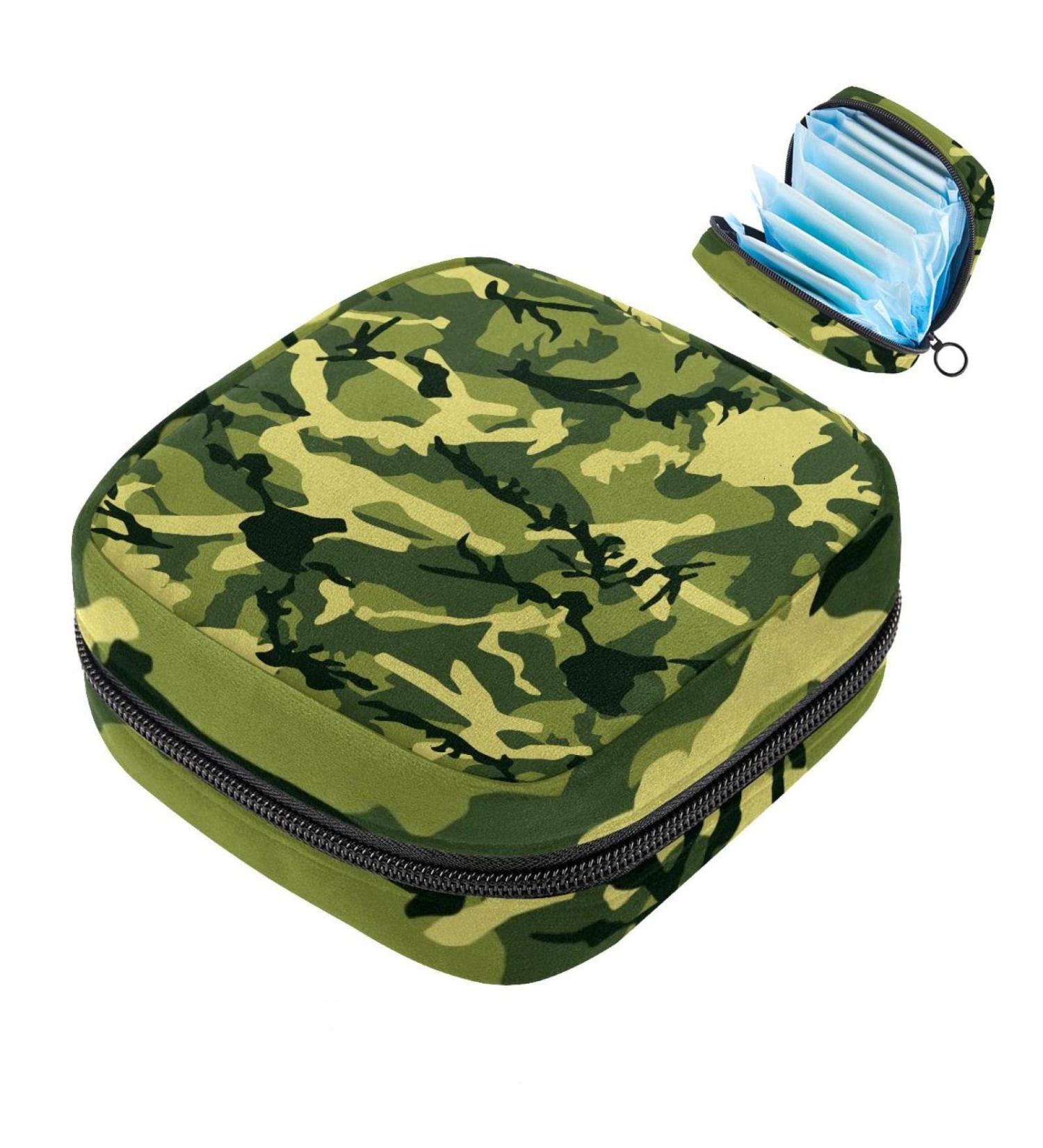 Cool Green Camouflage Menstruation Pad Bag with Zipper - Women's Napkin & Tampon Organizer - Buy Online on GoSupps.com