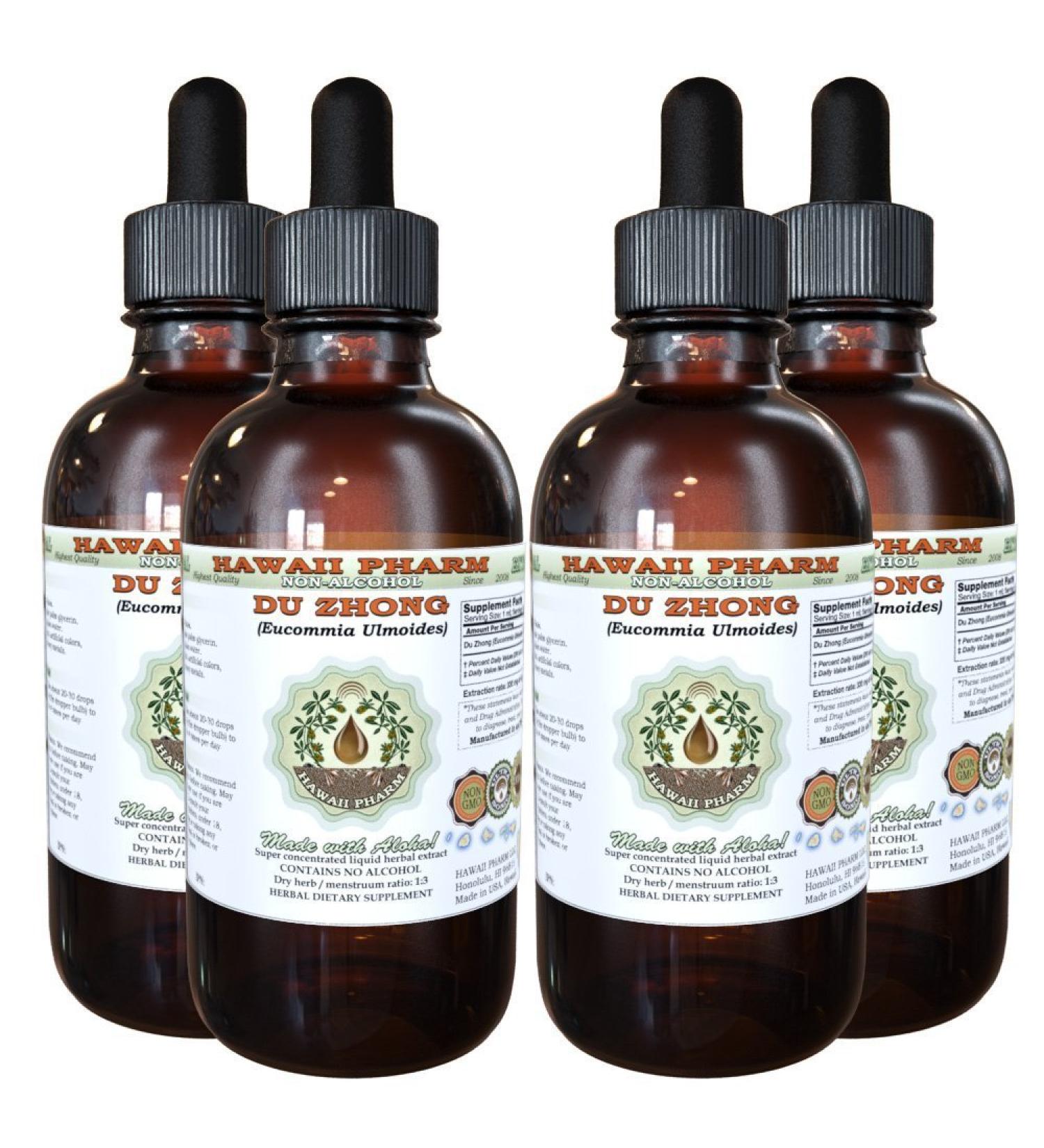 Du Zhong Alcohol-Free Liquid Extract Du Zhong Eucommia (Eucommia Ulmoides) Bark Glycerite Hawaii Pharm Natural Herbal Supplement 4x4 oz 4 Fl Oz (Pack of 4) - Buy Online on GoSupps.com