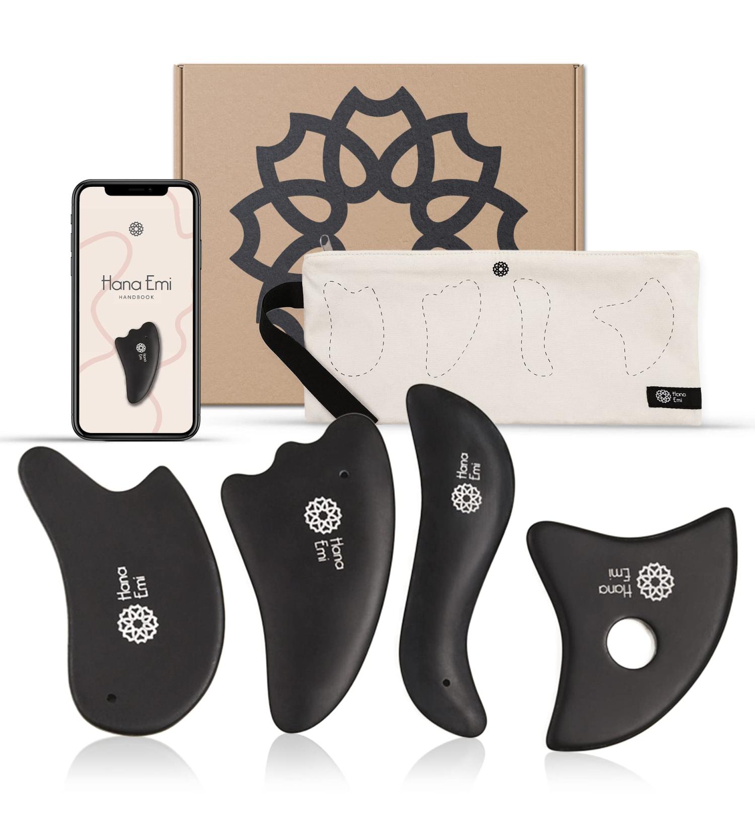 Large Gua Sha Massage Set - 4Pcs - Facial Stones for Skincare & Therapy - Scraping Tools with E-Book - Bian Stone Gu Sha - Buy Online on GoSupps.com