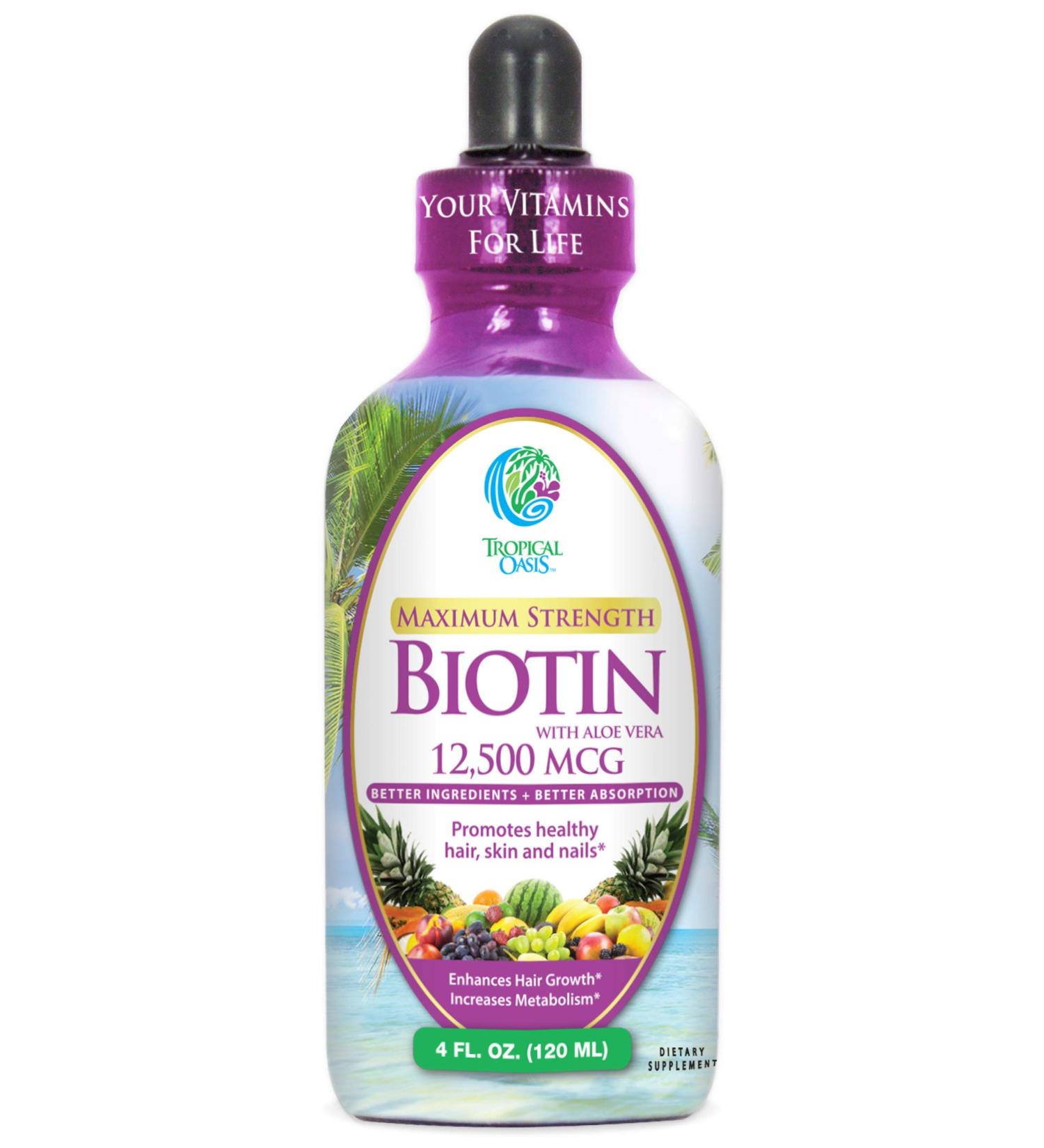Maximum Strength Liquid Biotin Drops w/ 12 500 MCG Best Vitamins for Fast Hair Growth Reduced Hair Loss Healthy Skin & Strong Nails -5X More Potent Than Pills Max Absorption Vegan 4oz 30 Serv 4 Fl Oz (Pack of 1) - Buy Online on GoSupps.com