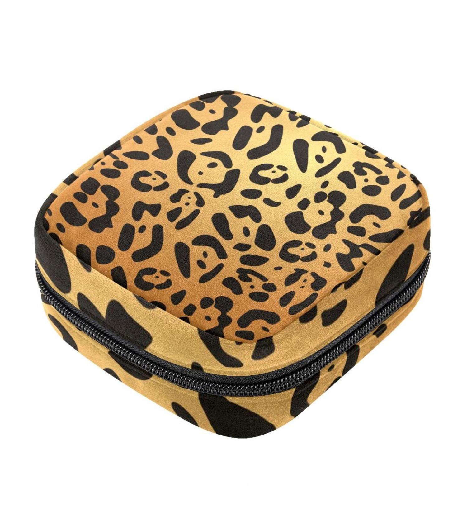 Menstrual Pad Bag with Zipper | Leopard Print Ladies Napkin & Tampon Pouch for Women & Girls - Buy Online on GoSupps.com
