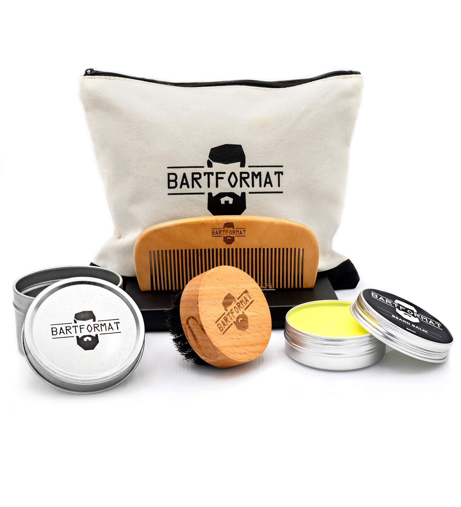 Premium Bart 4-Part Beard Care Set | Glatt Maker with Beard Balm (60ml) Brush Comb & Cultural Bag - Perfect Daily Grooming for Men - Buy Online on GoSupps.com