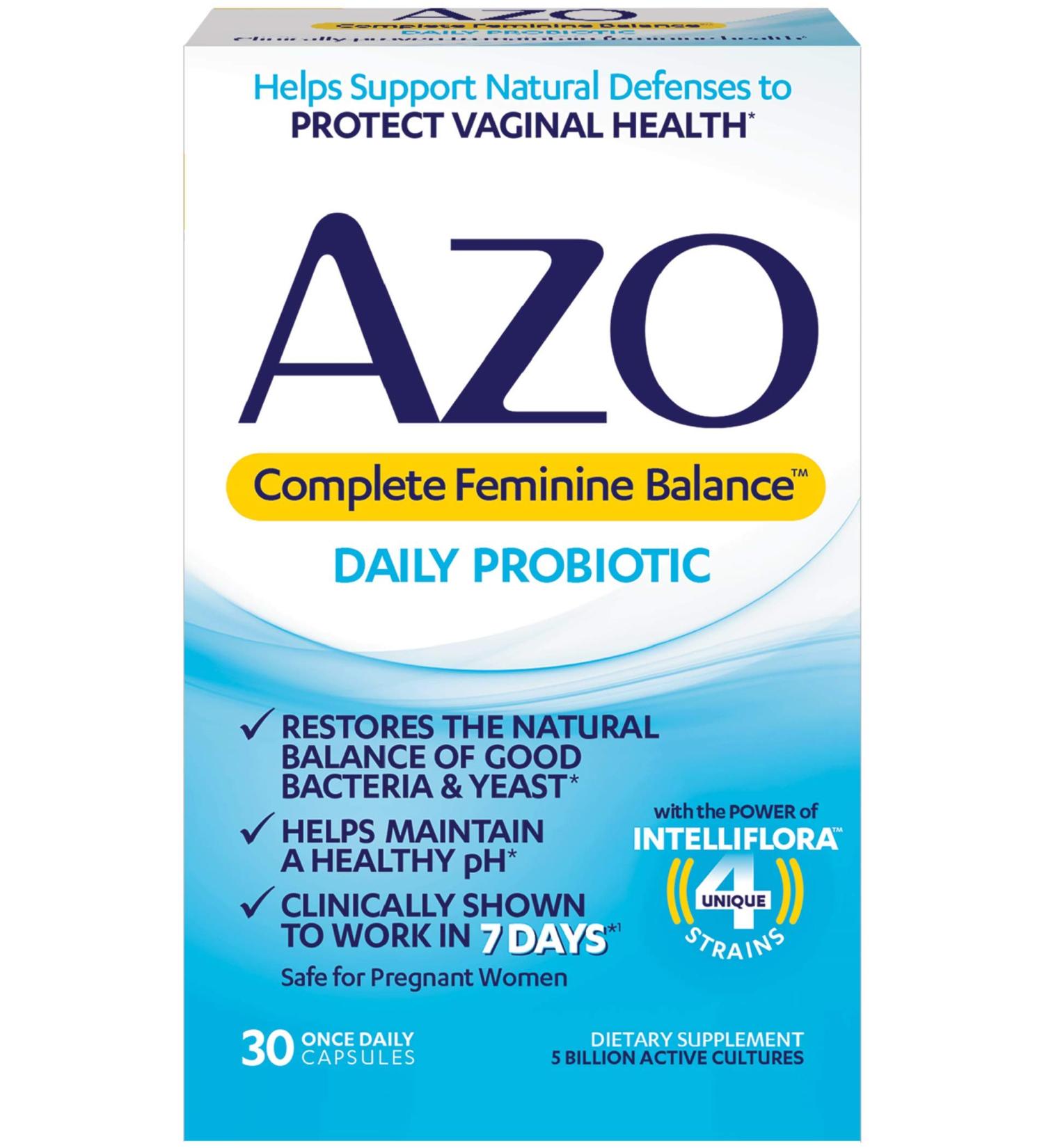 Azo Complete Feminine Balance Probiotic - Daily 30 Capsules for Digestive & Vaginal Health - Buy Online on GoSupps.com