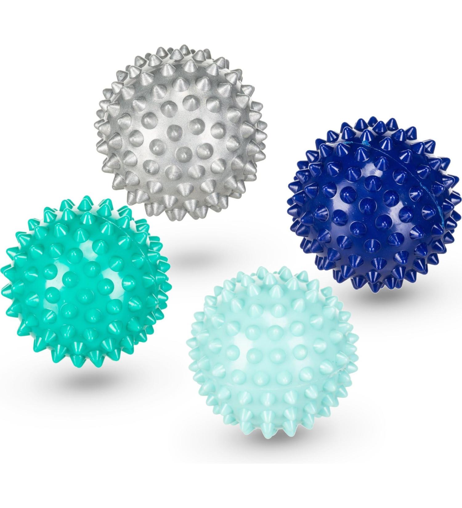 Massage ball set 4 -hedgehog ball hard nopping ball set perfect for trigger point therapy for stress reduction or for massage mini fascia ball - ball 6.5cm with a mains bag cord strain (bluish)