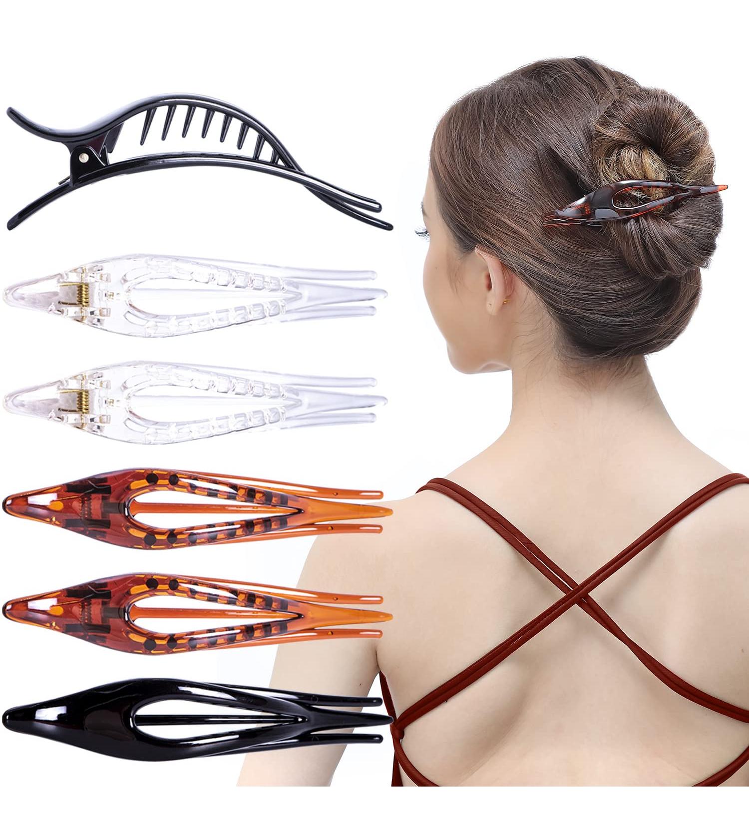 RC ROCHE ORNAMENT 6 Pcs Womens Thin Curved Eyelet Hair Clips - No Slip Grip Beauty Accessory in Clear Brown and Black - Pack of 6 - Buy Online on GoSupps.com