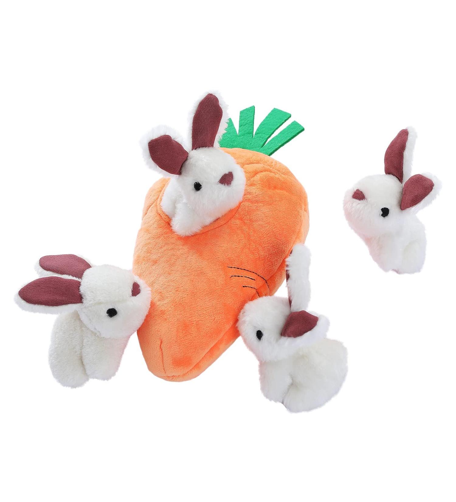 Amazon Basics Hide and Seek Squeaky Dog Plush Toy Rabbit and Carrot Orange and White 5 Count - Buy Online on GoSupps.com