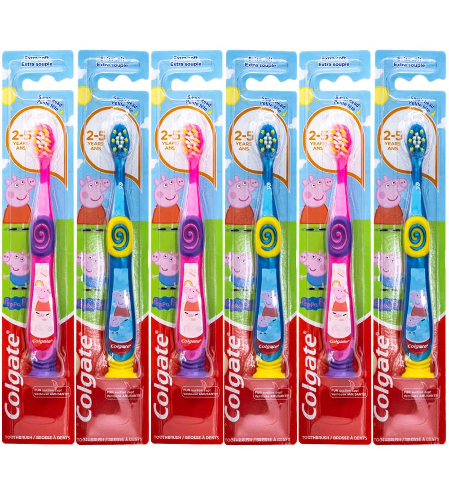 Colgate Kids Peppa Pig Toothbrush with Suction Cup - Pack of 6, Extra Soft for Ages 2+, Colors Vary - Buy Online on GoSupps.com