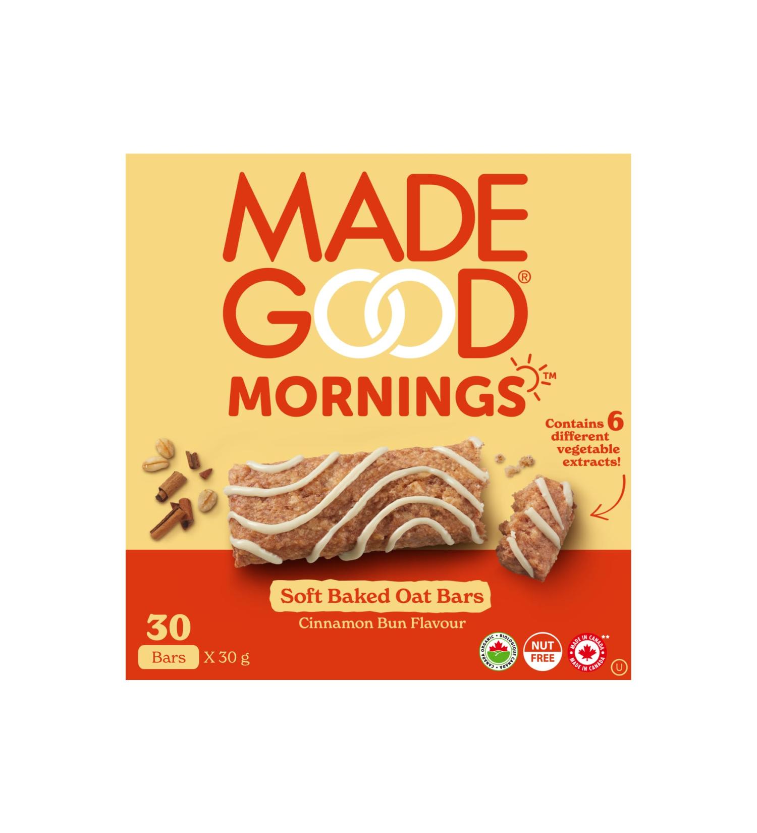 MadeGood Mornings Soft Baked Breakfast Bar Cinnamon Bun (30 Count x 30g) Organic and Delicious Snack Bars - Buy Online on GoSupps.com