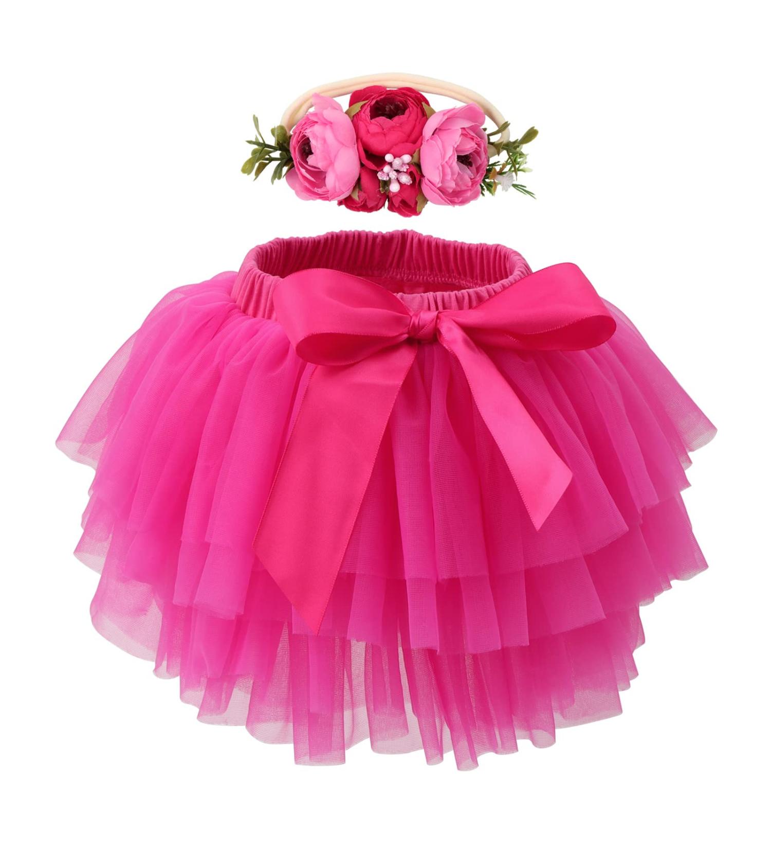 Hoolchean Baby Girls Soft Tutu Skirt Set with Flower Headband & Diaper Cover - 6-12 Months (Rosy) - Buy Online on GoSupps.com