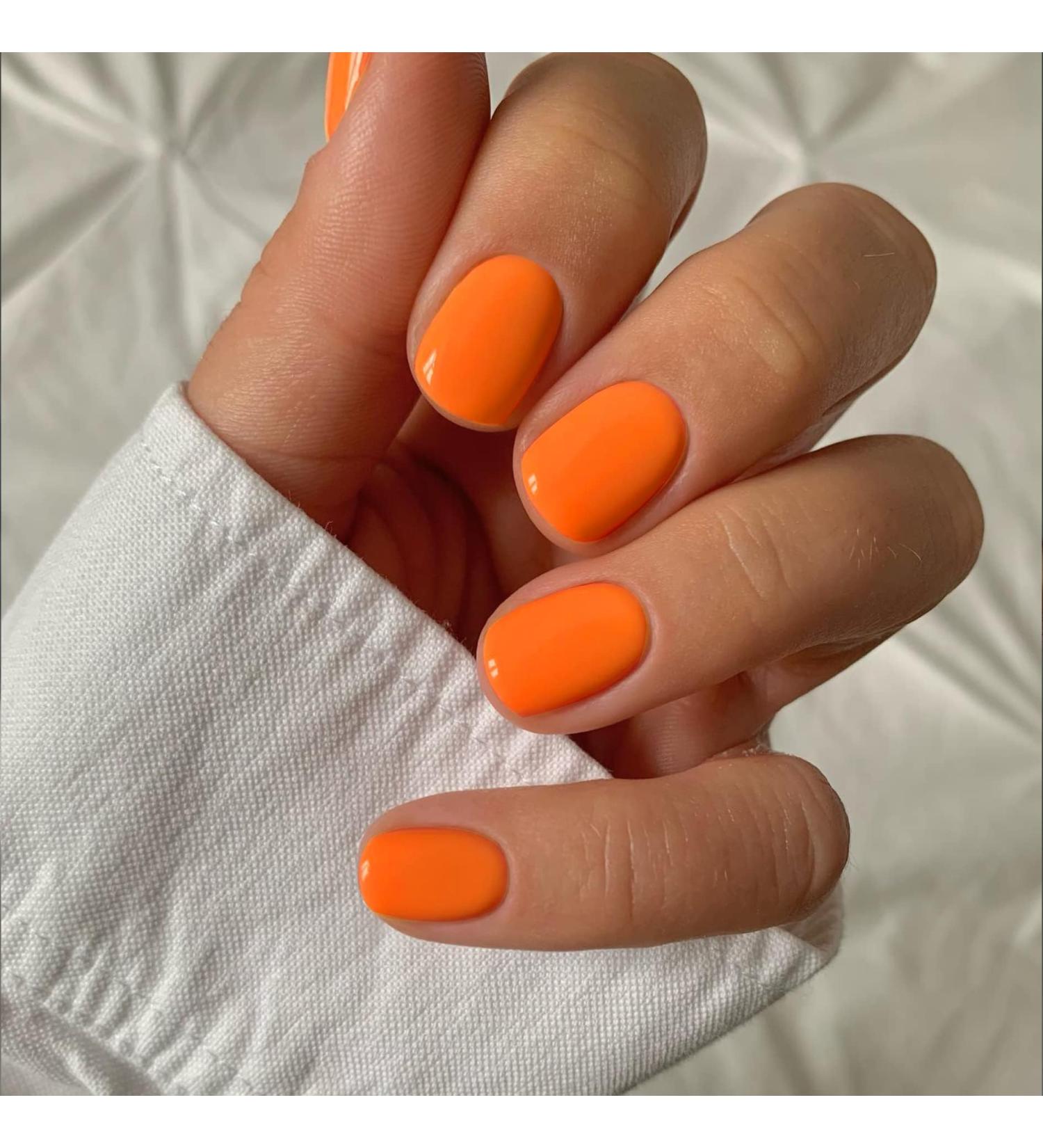 Buy Camellia Orange Short Press-On Nails | Spring Nail Kit for Small Hands - Acrylic Full Cover Gel - Buy Online on GoSupps.com